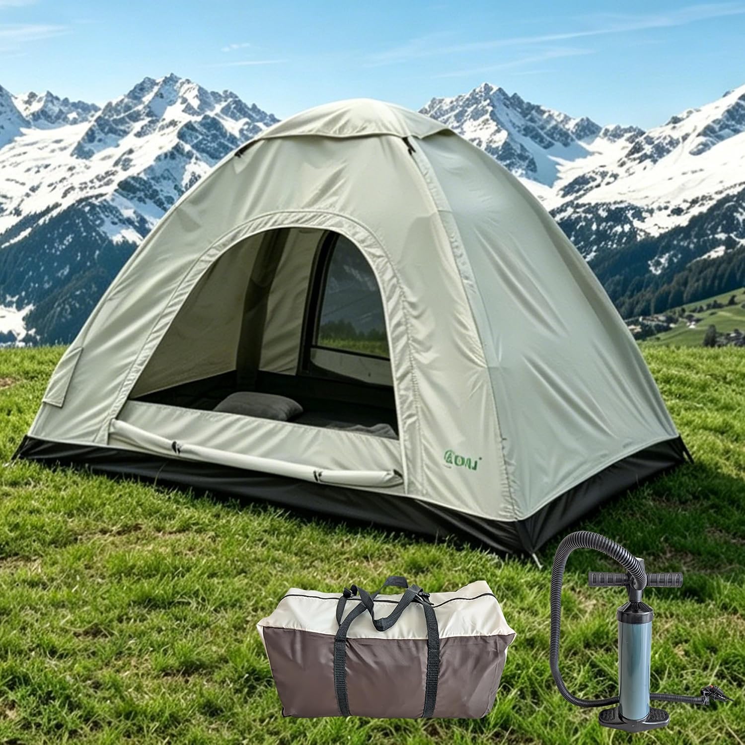 New Inflatable Frameless Foldable Tent. 210D Waterproof for Camping. Durable, Portable and Easy to Set up, Ideal for Hiking and Road Trips. with a Large-bore Manual Pump with Pressure Gauge