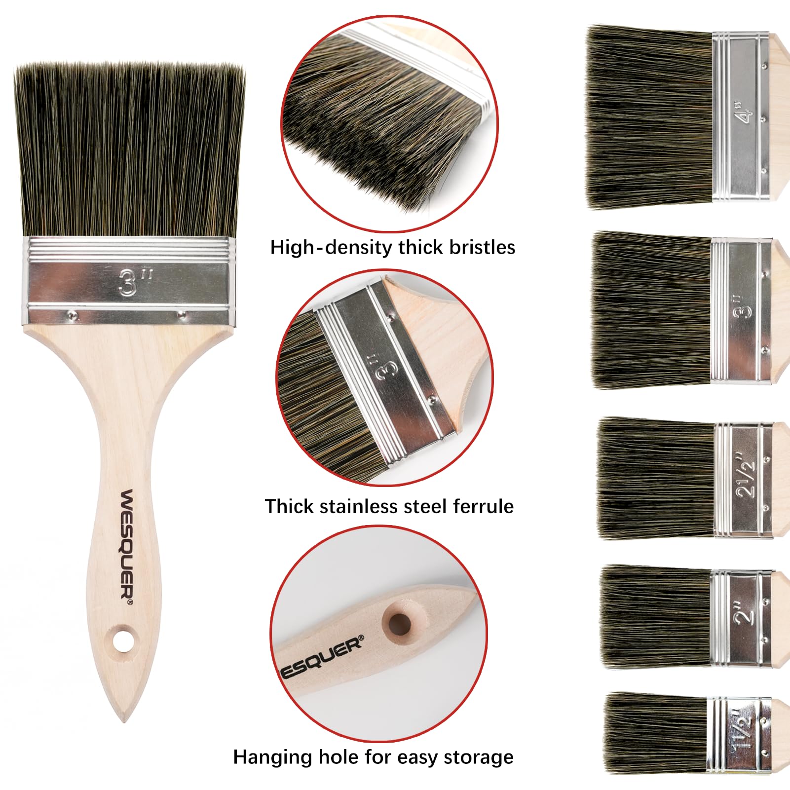 Wesquer Paint Brushes - Large, Durable for Walls & More -3