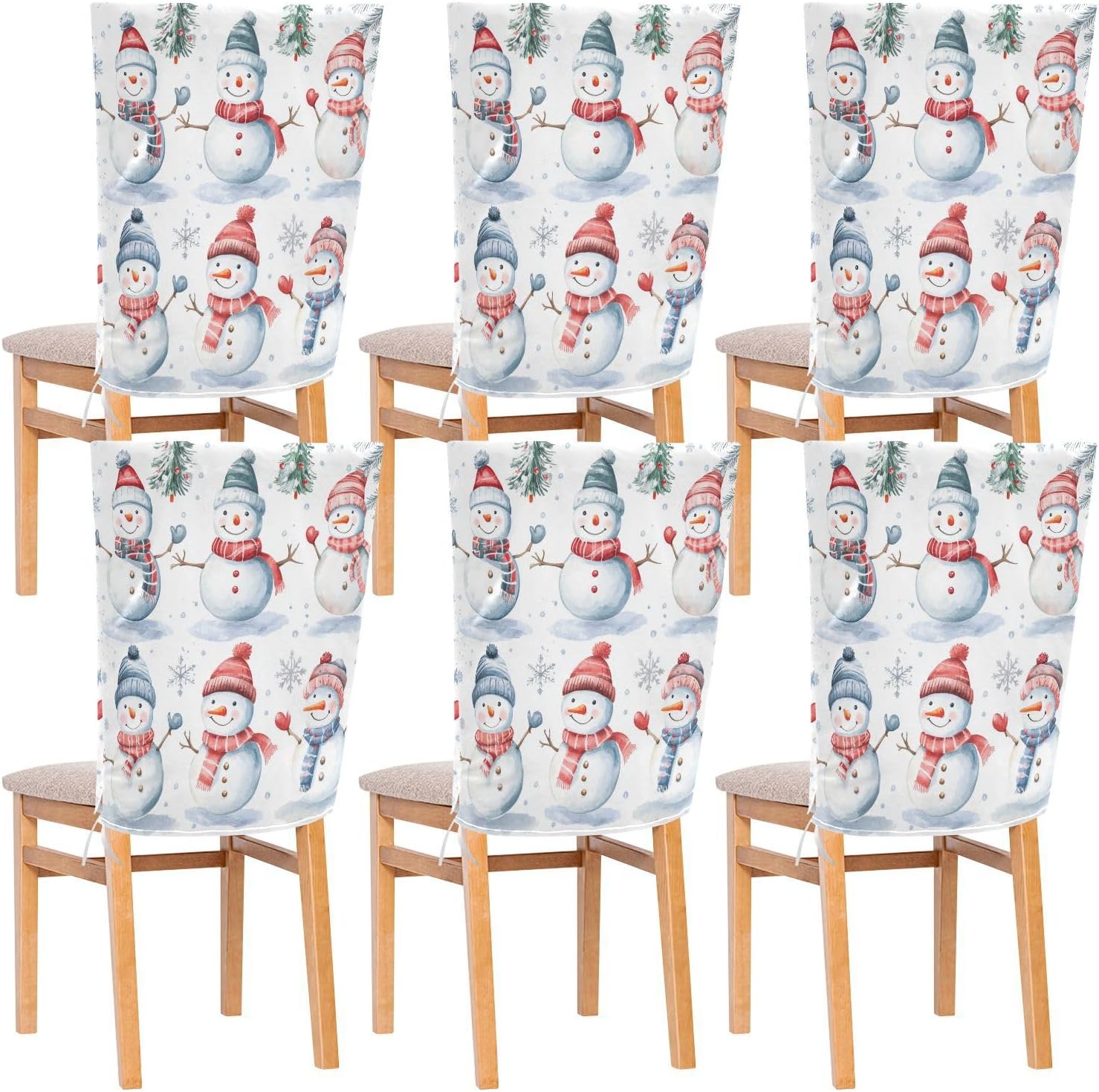 MNSRUU Christmas Snowman Chair Back Cover for Dining Room,Christmas Chair Slipcovers Set of 6, Snowman Chair Cover for Kitchen Hotel Holiday Party Decor,797