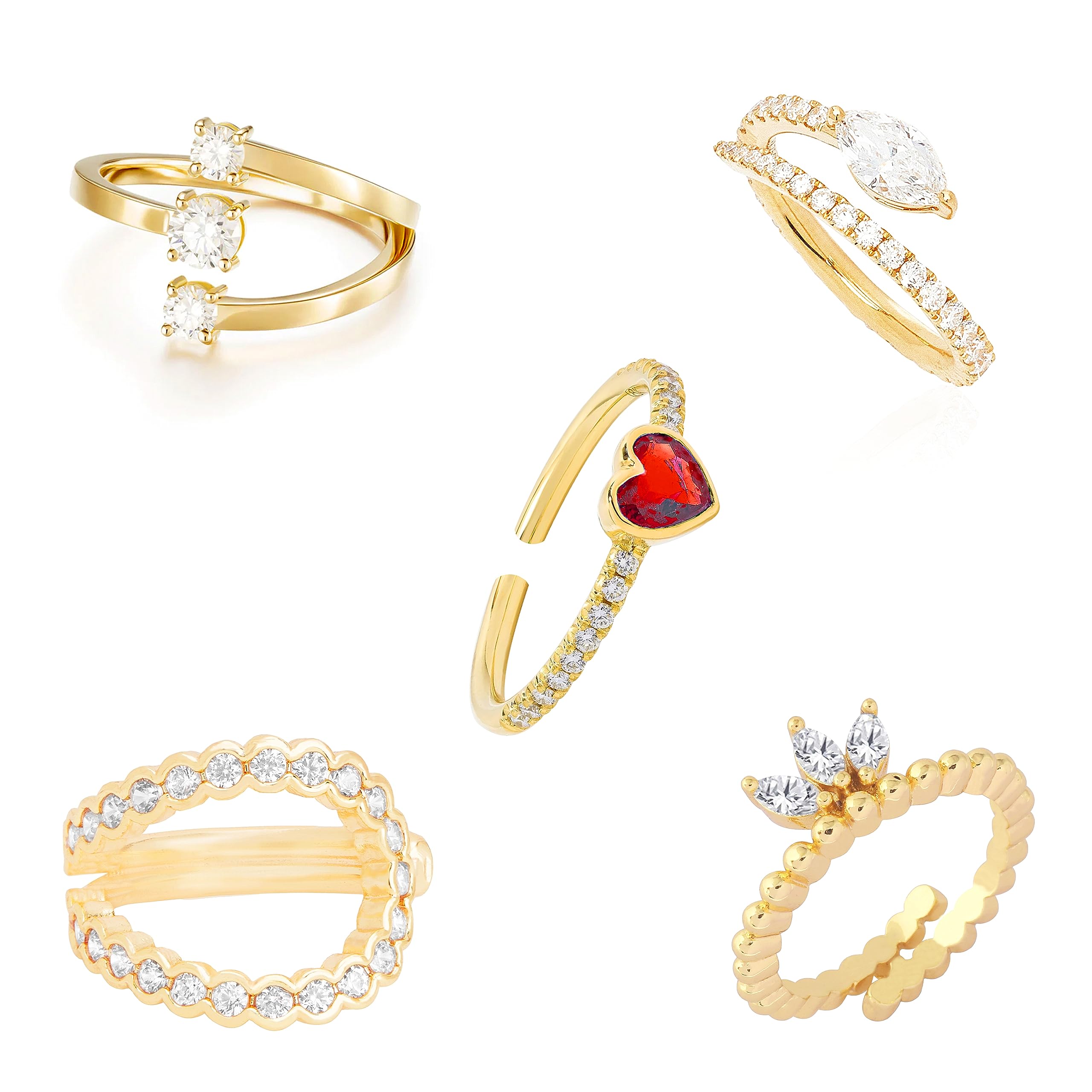 minutiae Stylish Crystal Diamond Combo of 5 Finger-Rings for Women and Girls-picture-33