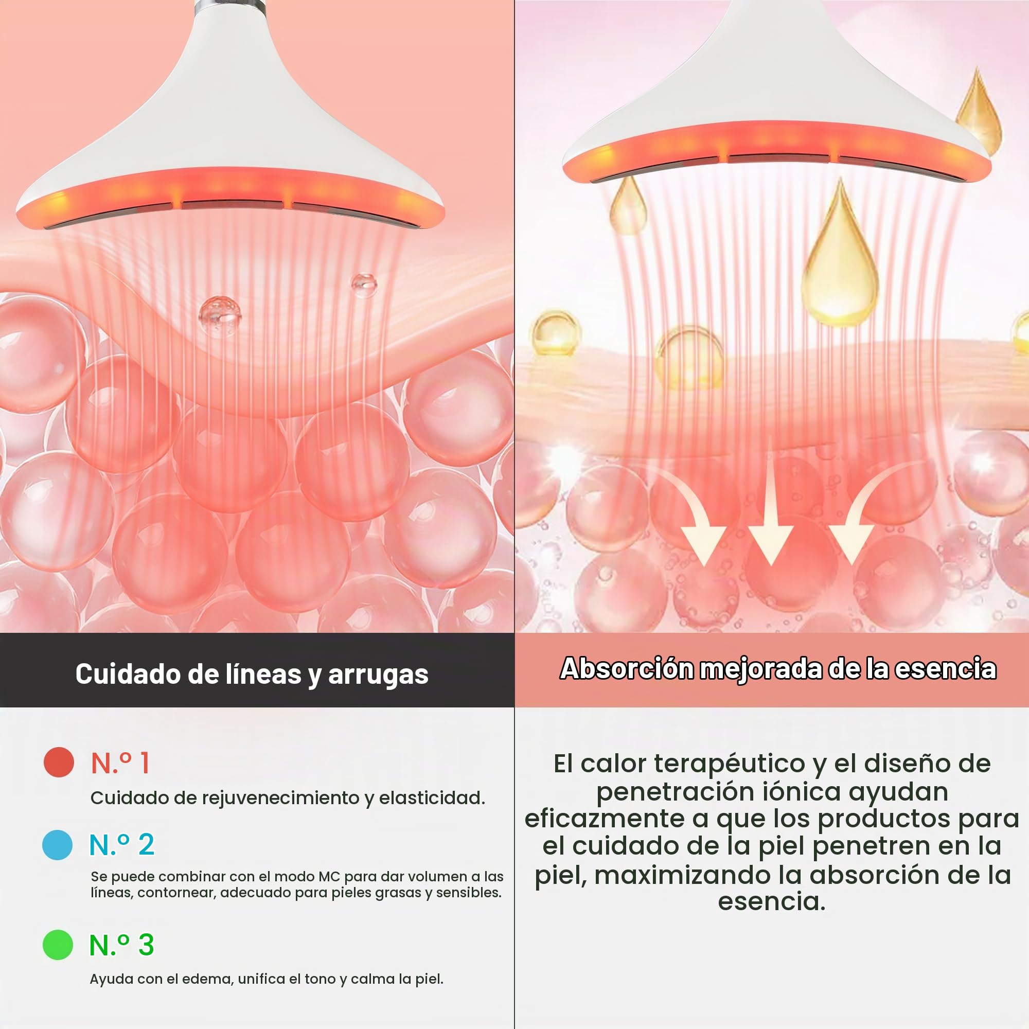 VRAIKO Iris Masajeador de Cuello y Cara, Herramienta de Esculpido Facial con Base de Carga, Masaje Microcorriente para Elevación, LEDs Triple-Acción y Calor para Mejor Absorción (Blanco)