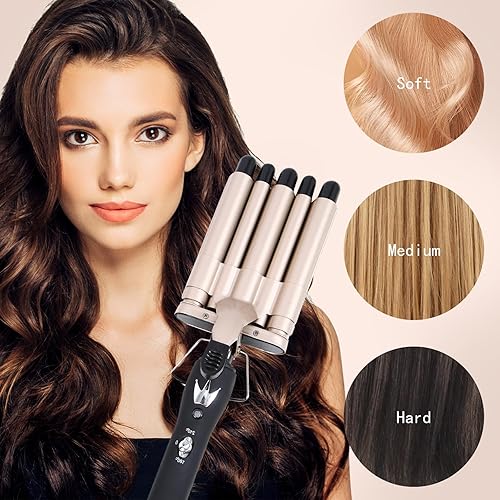 Miniatura 6 de Rizador de pelo de 5 barriles de 0.6 pulgadas, rizador profesional con temperatura ajustable, para cabello corto y largo