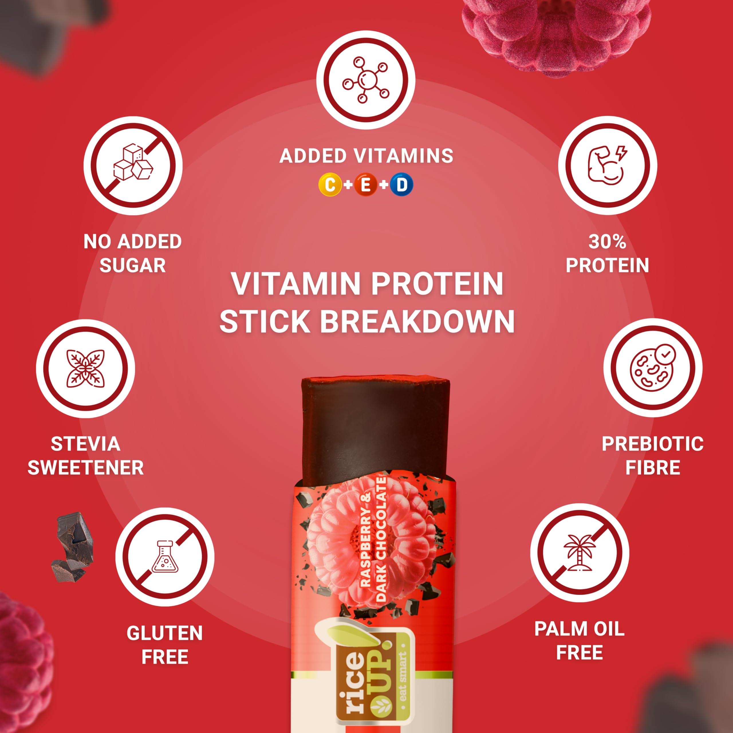 RiceUP! Barretta Proteica Vitaminica | Toffee, Cocco, Lampone | 45 x 40 g