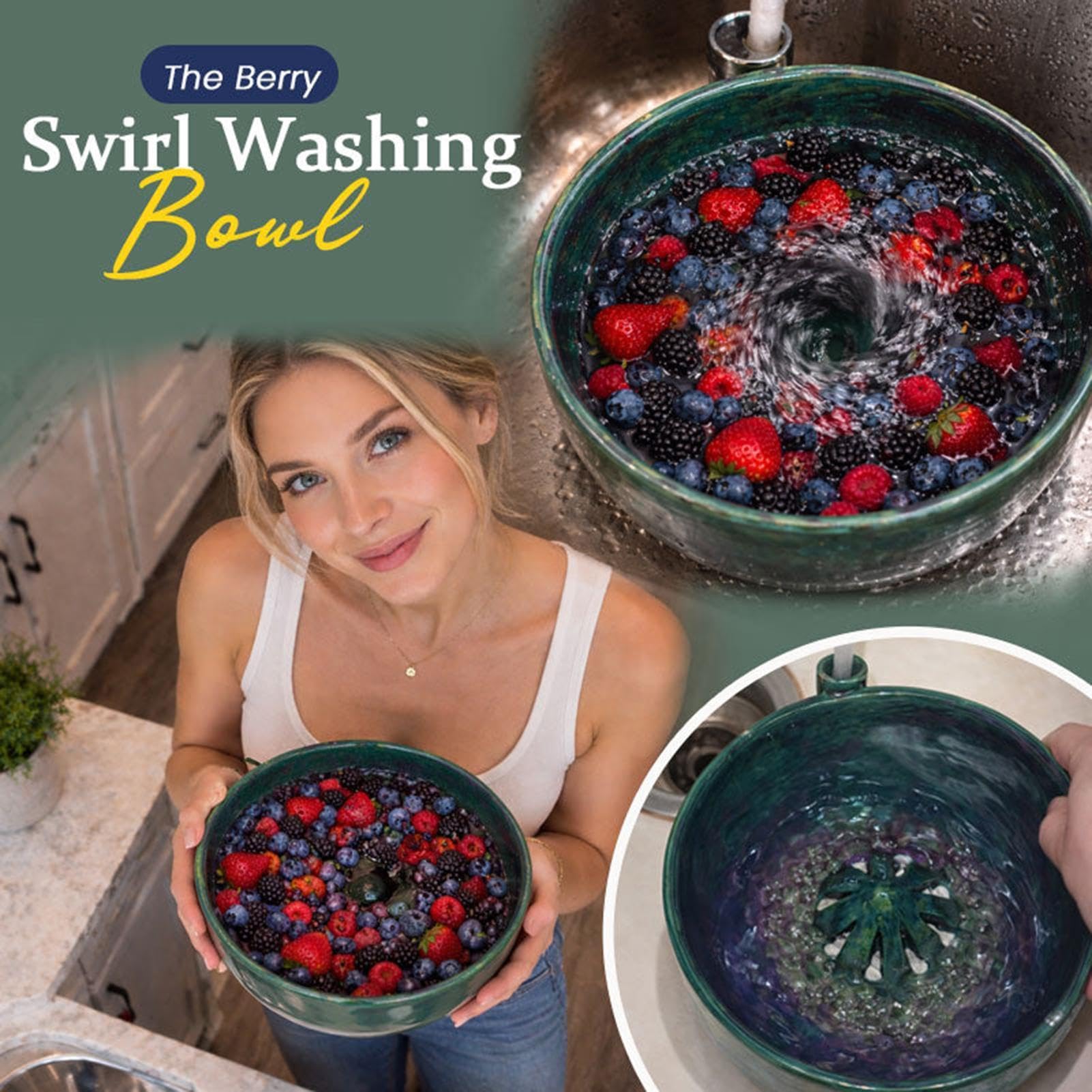 Lavadora giratoria automática de frutas y verduras, cuenco de limpieza de bayas para fresas, uvas y ensalada, limpiador de frutas portátil para cocina, picnic y camping