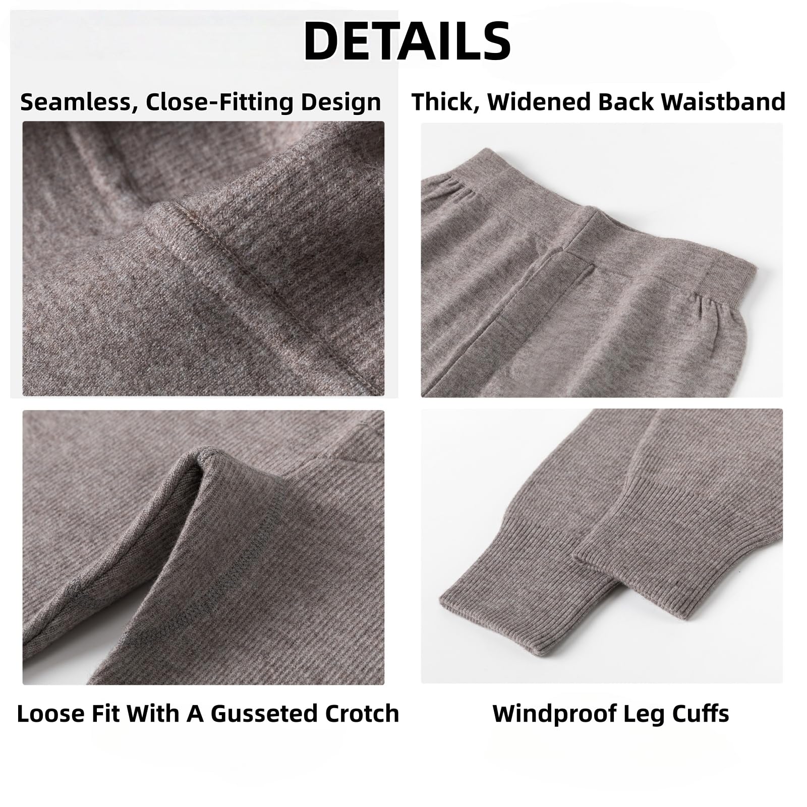 Pantaloni inferiori da uomo in lana merino, biancheria intima termica pesante di peso medio traspirante e resistente agli odori, unisex