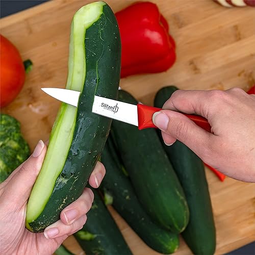 Miniatura 6 de Slitzer Germany Cuchillo de pelar, hoja alemana de acero inoxidable, 8 pulgadas, hoja de 3/12 pulgadas, rojo