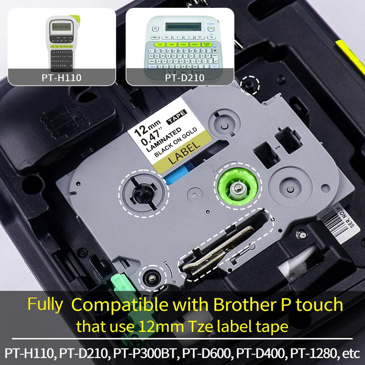 3-Pk 12mm TZ Labels Tape Compatible with Brother Ptouch TZe-231 335 831 Label Maker Tape 12mm 0.47" Laminated White/Black/Gold, Work for Brother Ptouch Label Maker PTD200 PTD400 PT1280 PT1880 - Image 2