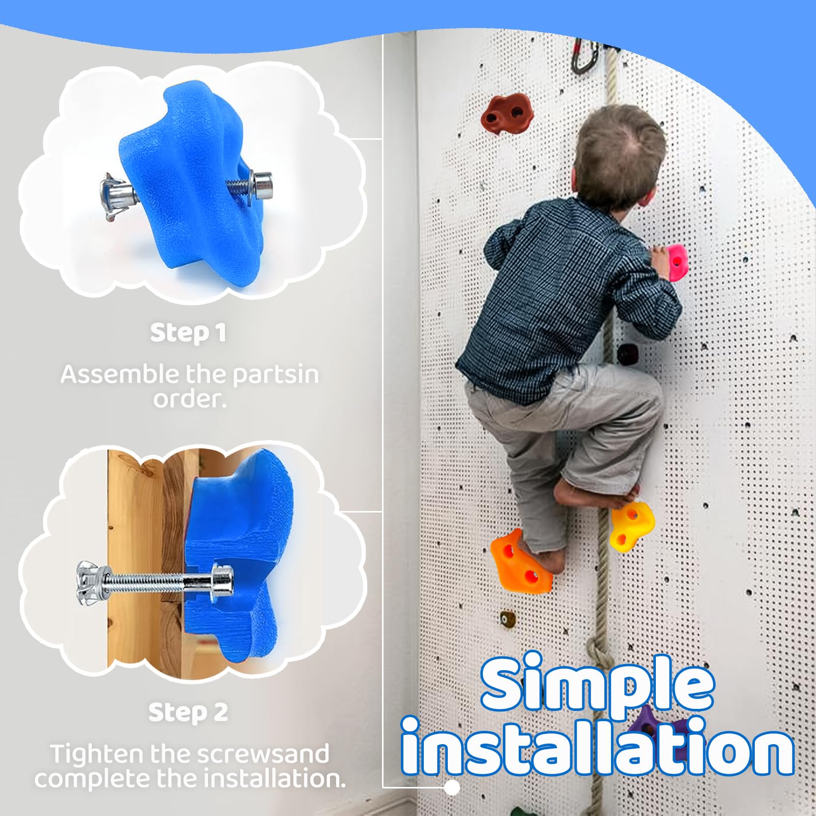 Prese Arrampicata Bambini, 12 Pezzi Supporti da Arrampicata, Kit per Arrampicata su Roccia per Interni ed Esterni con Viti di Fissaggio
