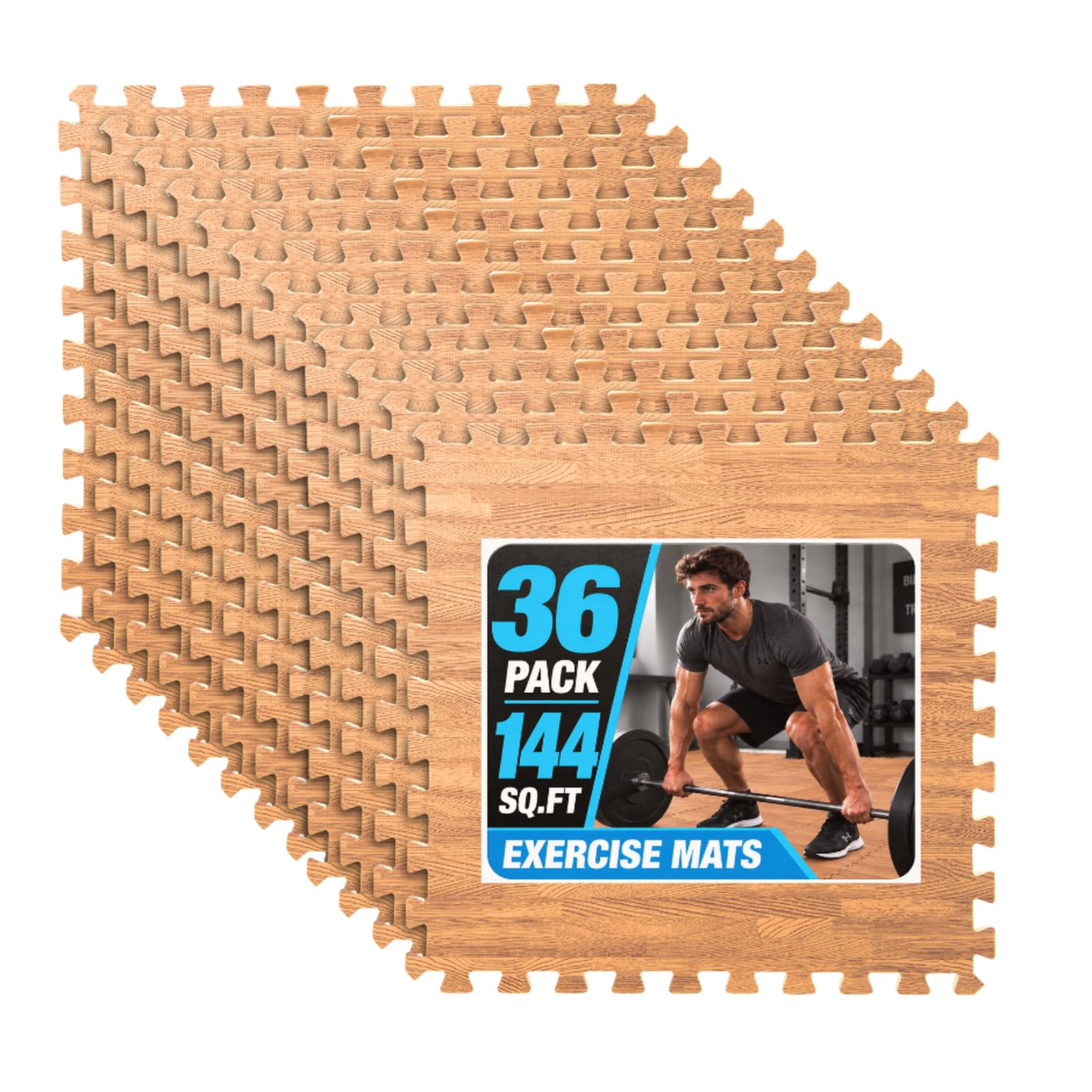 Art3d EVA Puzzle Exercise Mats, 24"x24", 1/2" Thick,36-Pack,Teak