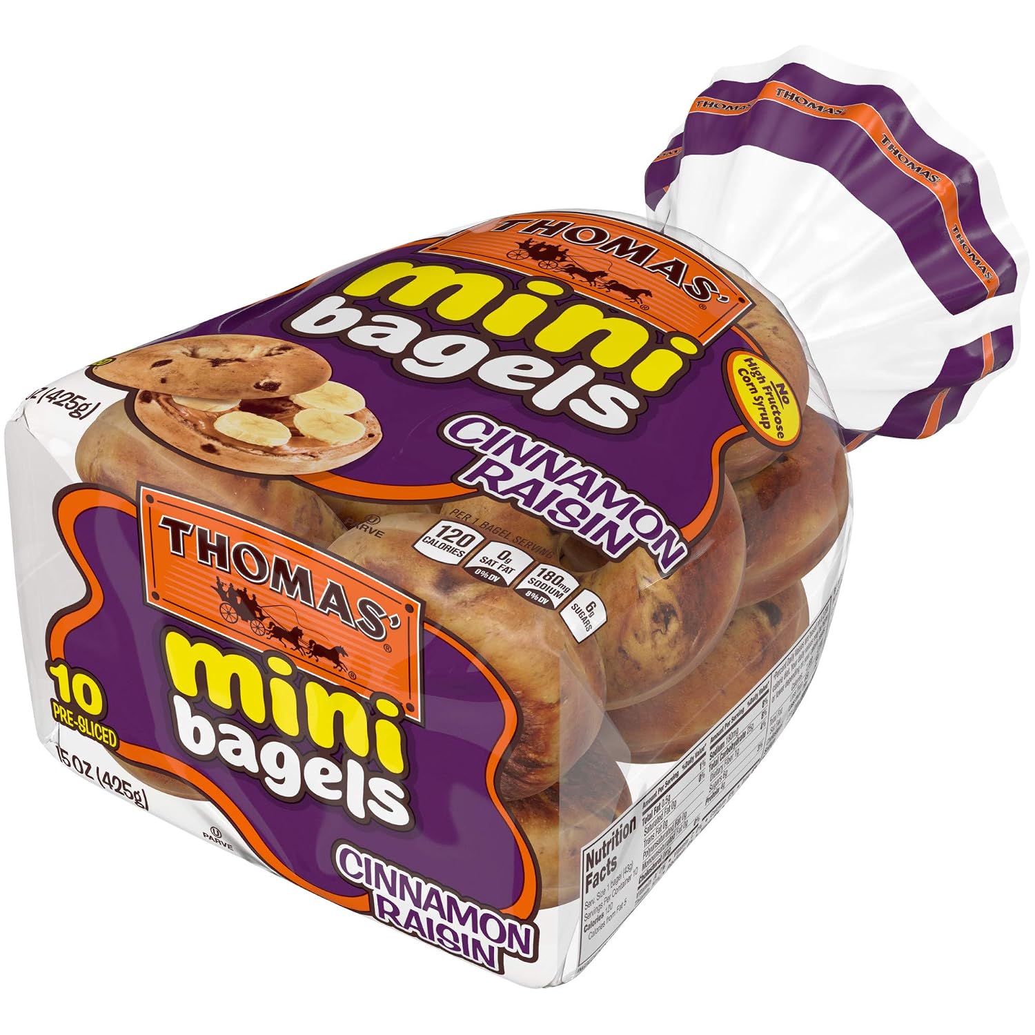 Thomas' Cinnamon Raisin Mini Bagels, Great for Before or After School Snacks, 10 count, 15 oz