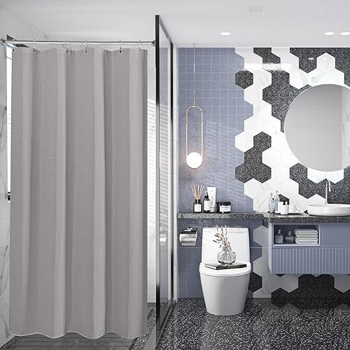 Vista 183 de AmazerBath - Cortina de baño con tejido de punto gofre, calidad hotelera, 60 x 72 pulgadas, blanco