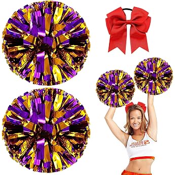 Nuyoah Cheerleader Pompoms Cheerleading Pack of 2 Cheerlead Pompoms Cheerleading Pong Pongs Cheerleader Pom Poms Cheerleading Metal Foil for Sports Competition Carnival Parties