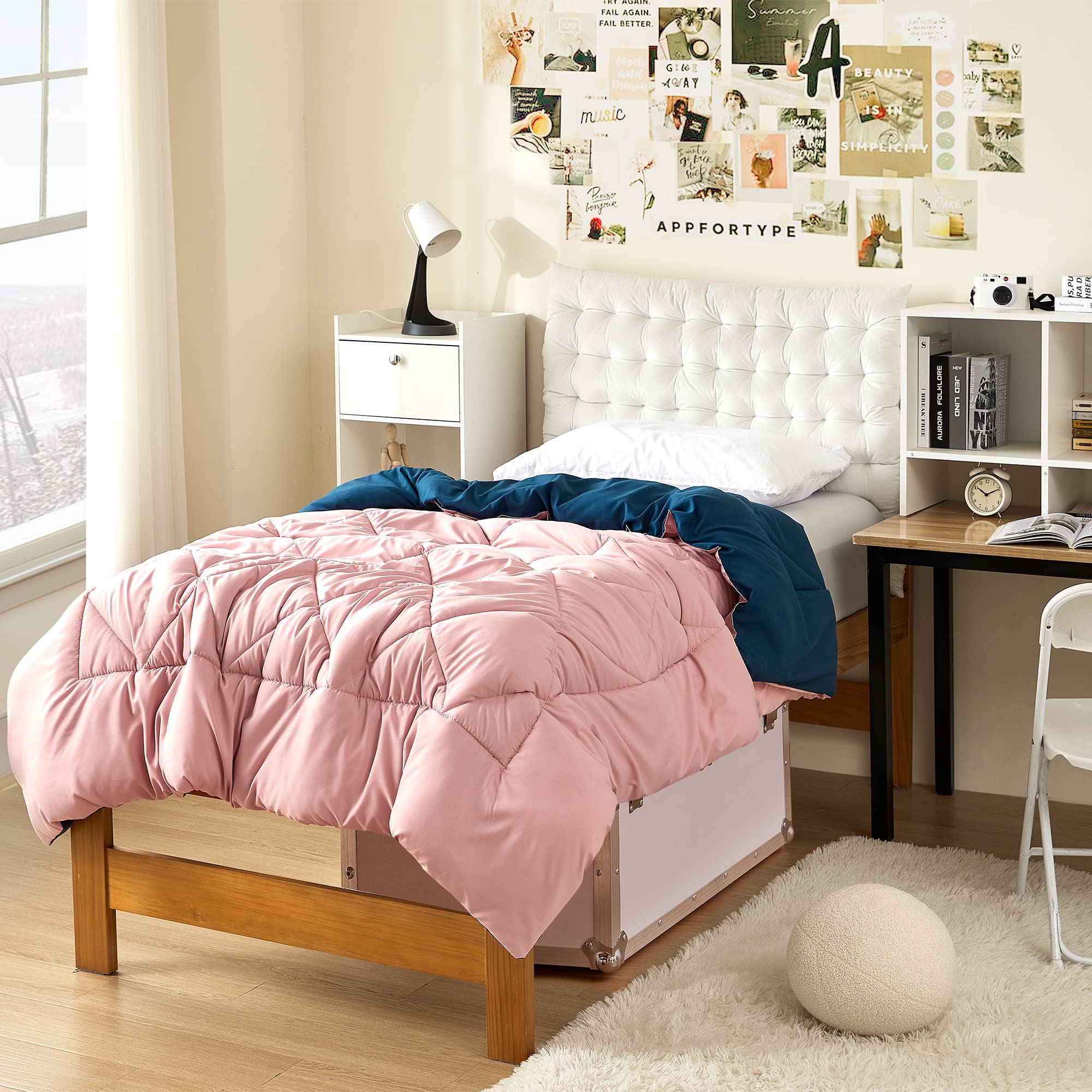 DormCo Silver Pink/Nightfall Navy Reversible Twin XL Comforter