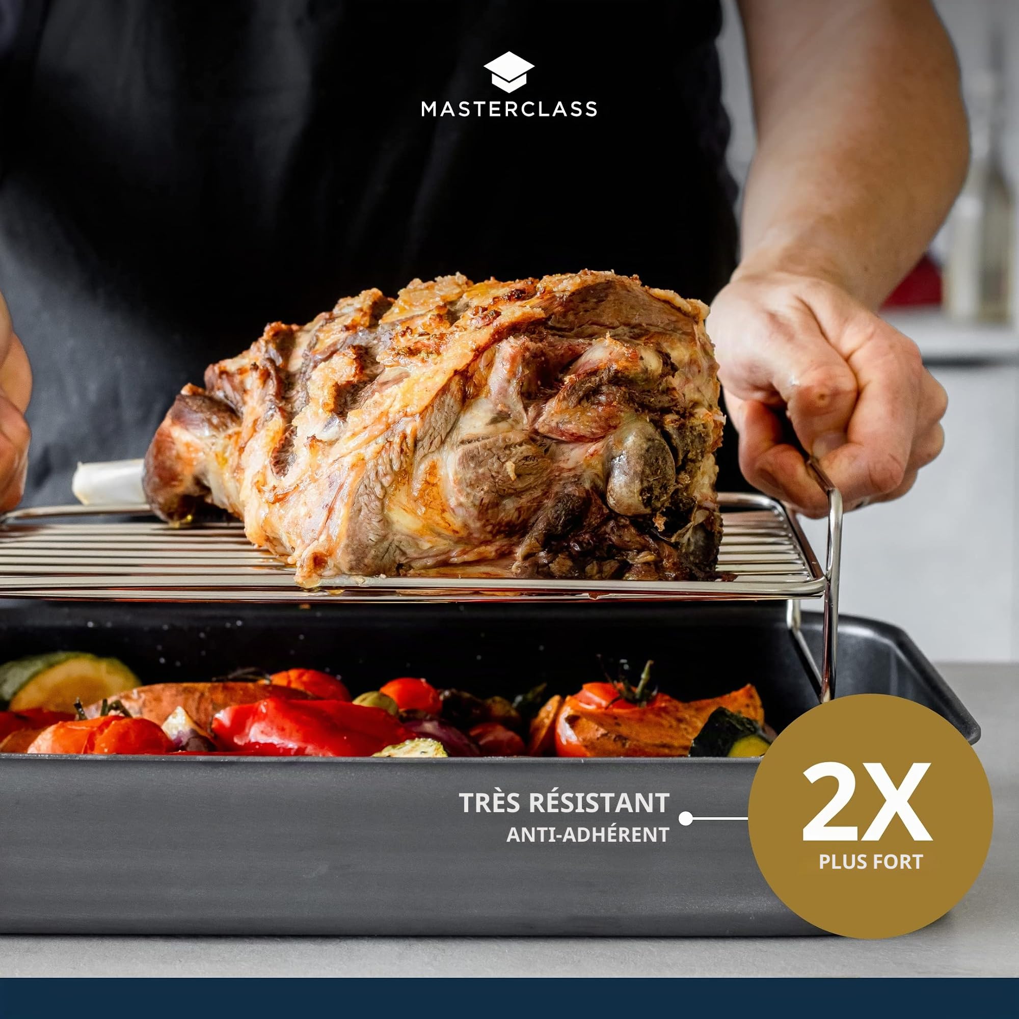 MASTER CLASS - Grand Plat à Rôtir Antiadhésif en Aluminium Anodisé Dur, 42 x 31 cm