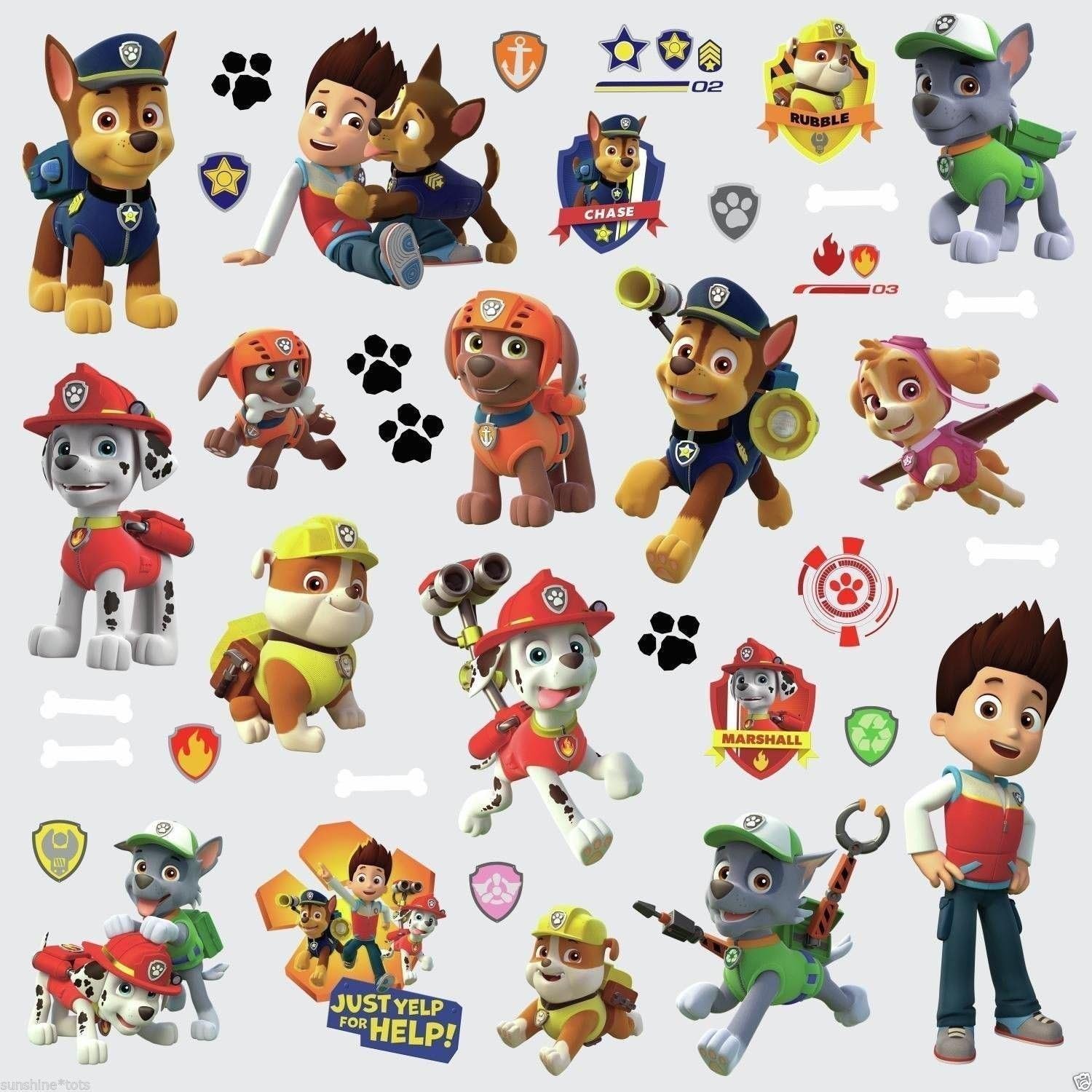 Paw Patrol Figures Wall Decals Zuma Rocky Skye Chase Marshall Rubble Stickers
