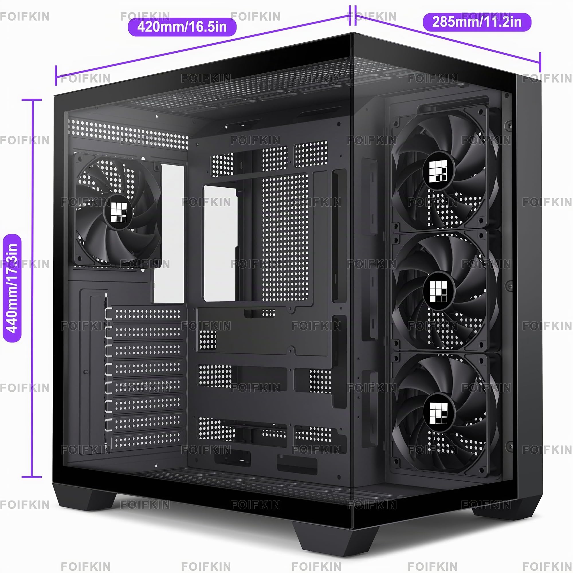 FOIFKIN F300 Case per PC ATX con 4 ventole non RGB, case per computer Mid-Tower ad alto flusso d'aria, case per PC da gioco Big Tower, custodia ATX nera, con case per computer con radiatore di tipo C