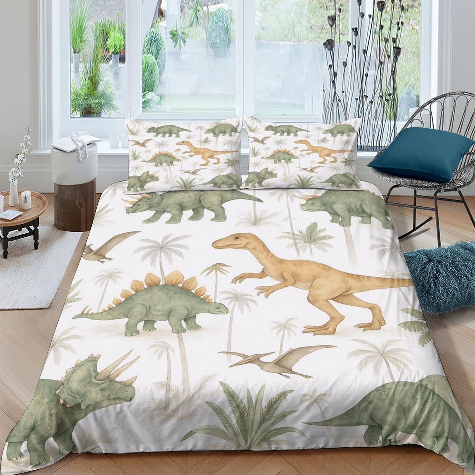 Ctjqhvkz Style-3 3D Printed Green Dinosaur Fitted Sheet Microfiber Soft Breathable Jurassic Forest Mattress Cover For Bedroom Guest Room Decor Single（135X200cm）
