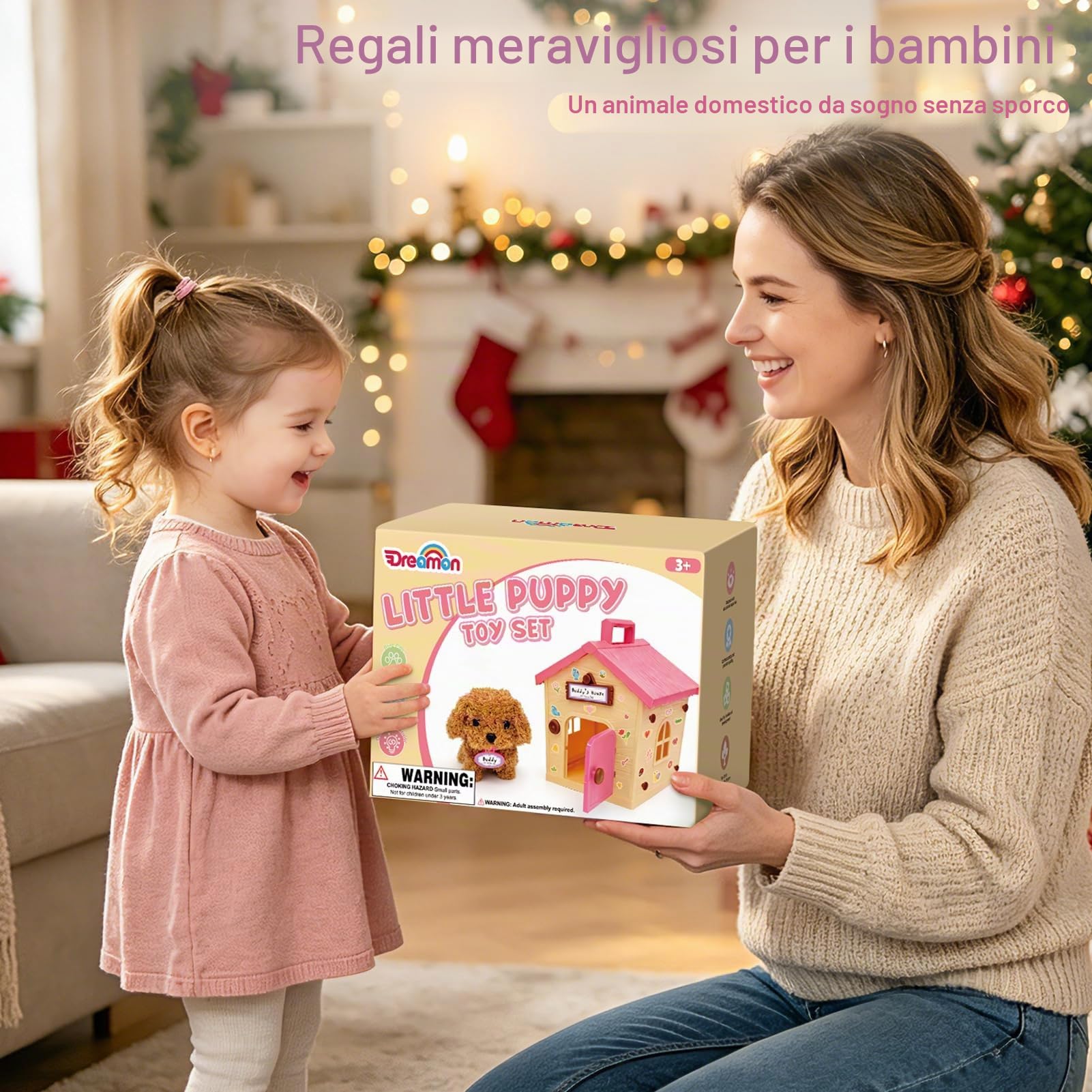 Dreamon Cagnolino Che Abbaia e Cammina Cane Giocattolo Che Cammina e Abbaia Con Cuccia Accessori per la cura degli animali domestici Regalo Bambina 3 4 5 Anni