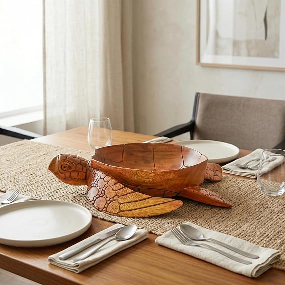 Wooden Hand Carved Turtle Bowl Decorative Fruit Dish, Rustic Coastal Ocean-Inspired Tabletop Centerpiece, Handmade Animal Shaped Wood Serving Tray, Artisan Beach House Decor Accent Turtle Bowls