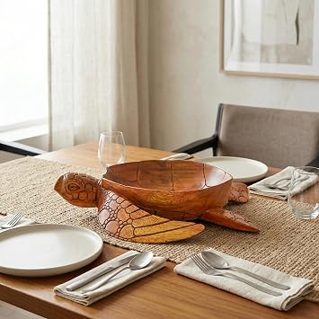Wooden Hand Carved Turtle Bowl Decorative Fruit Dish, Rustic Coastal Ocean-Inspired Tabletop Centerpiece, Handmade Animal Shaped Wood Serving Tray, Artisan Beach House Decor Accent Turtle Bowls