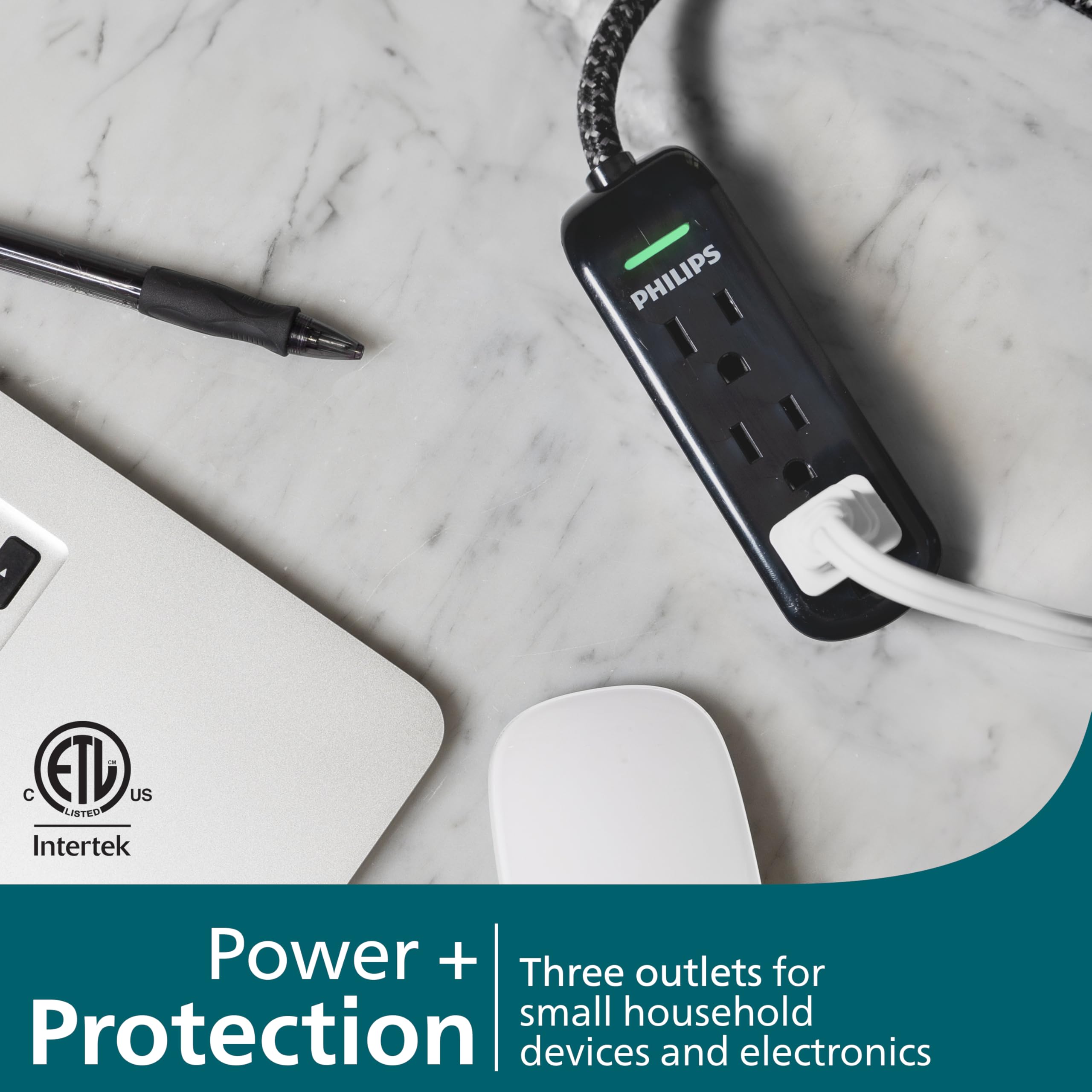 Philips 3-Outlet Extension Cord - Surge Protection -2