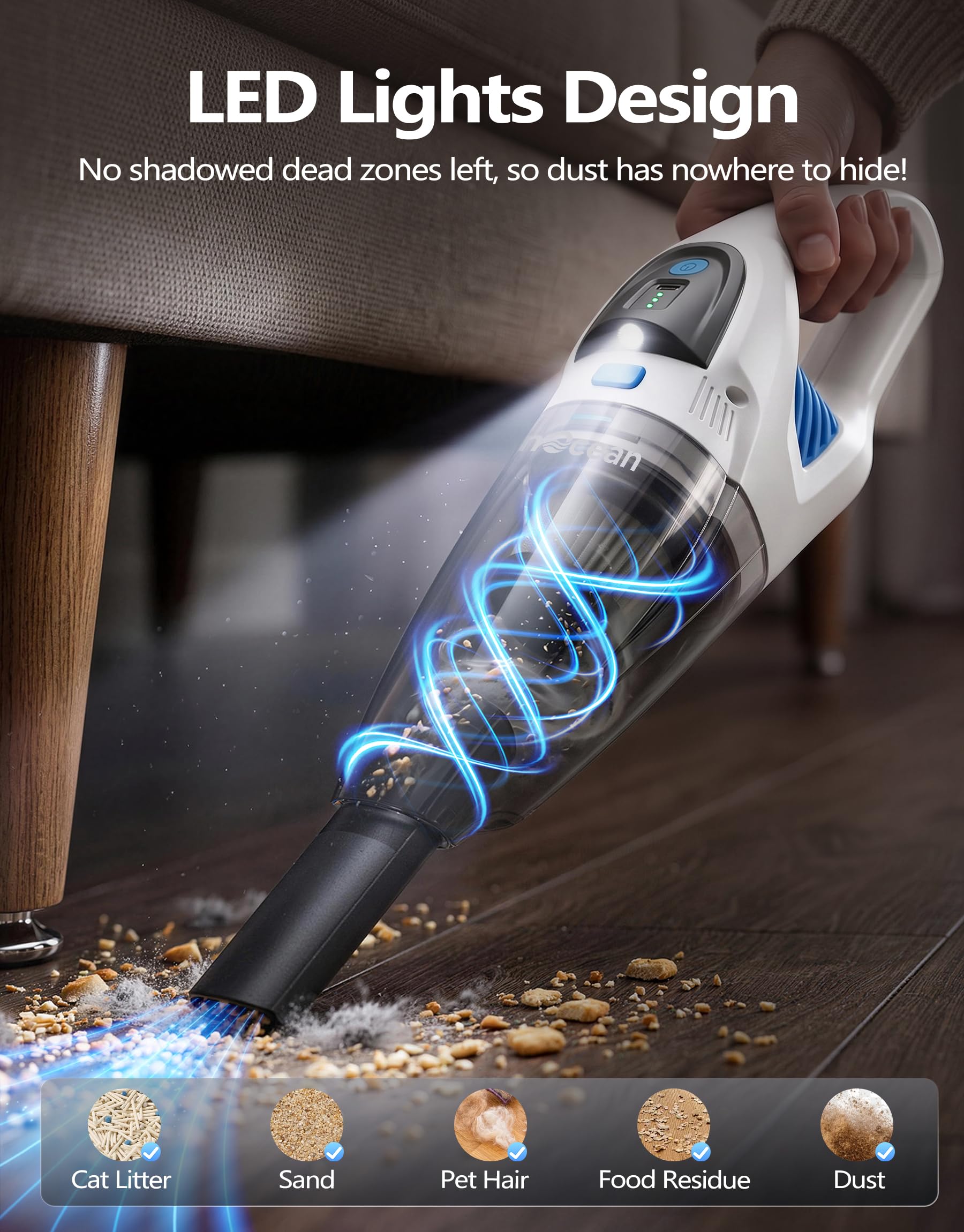 Aspirateur Voiture Puissant avec Station Recharge,25000Pa Aspirateur a Main | Humide&Sec Mini Aspirateur Voiture Sans Fil avec Éclairage LED|2 Filtre, 8000mAh 120W Aspirateur Portable pour Maison Cuisine