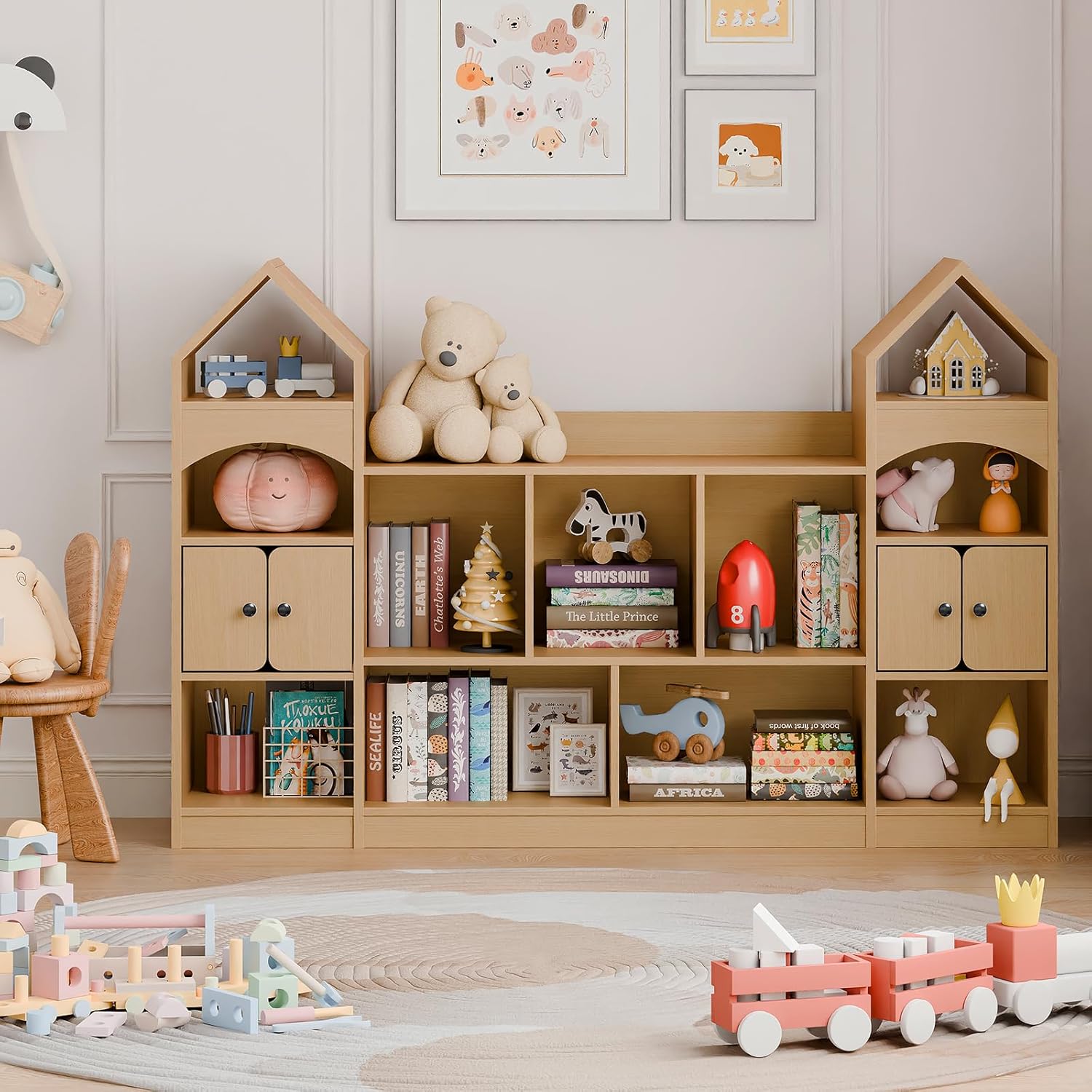Castle shape kids bookshelf for playroom or childrens room