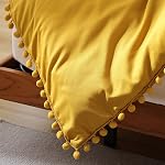 YIRDDEO Full Size Comforter Sets - Full Size Comforter with Ball Pom Fringe, Soft Bedding Set for All Seasons - 3 Pieces, 1 Comforter (79"x90") & 2 Pillow Shams(20"x26"), Mustard Yellow