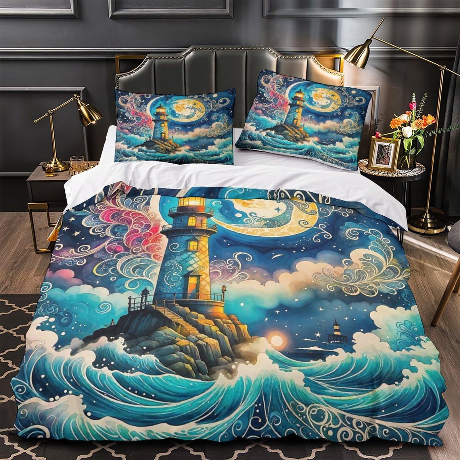 Ensemble de lit imprimé en 3D microfibre King avec fermeture éclair cachée