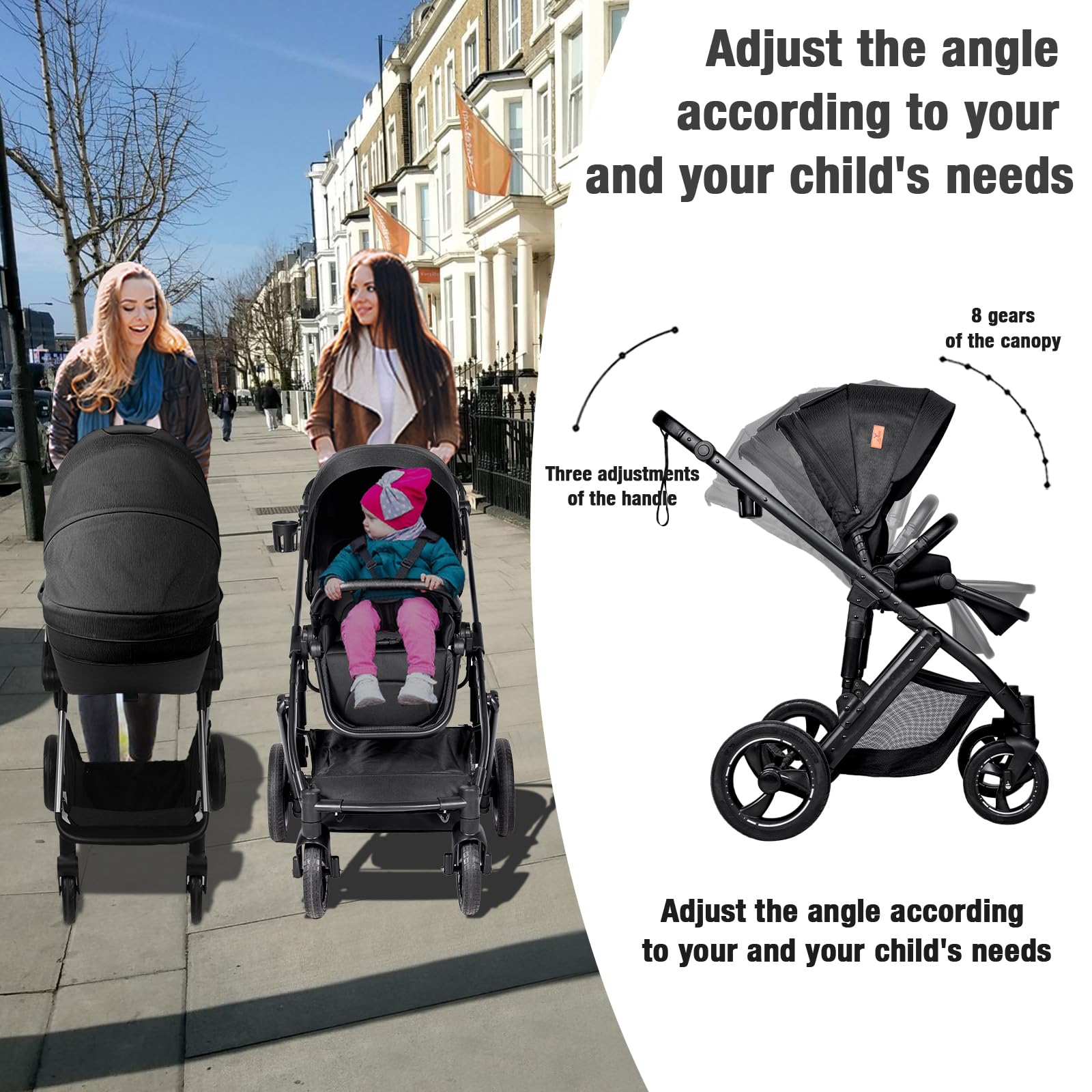 Sistema de viaje, desde recién nacido hasta niño pequeño, todo terreno, plegable con una sola mano, cochecito de bebé de asiento alto, convertible, carrito de bebe 3 en 1
