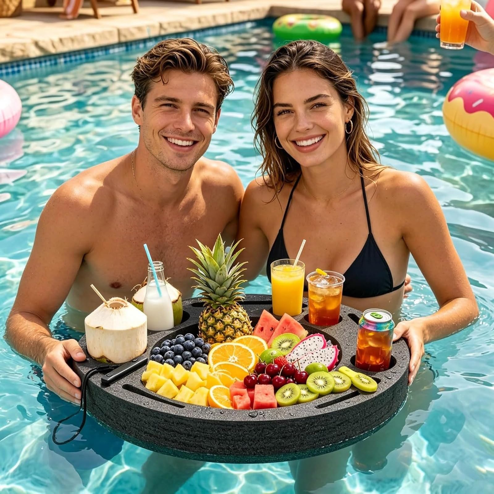 Vassoio galleggiante per piscina, grande porta bevande con scomparto, contenitore portatile per vasche idromassaggio, decorazione per feste in spiaggia, ideale per divertimento estivo e relax