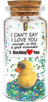 I Ducking Love You Cute Duck Gift, Romantic Message in Bottle Presents, Anniversary Decorative Wish Jar, Valentines Birthday Decorations for Boyfriend Husband Him Her Wife Girlfriend