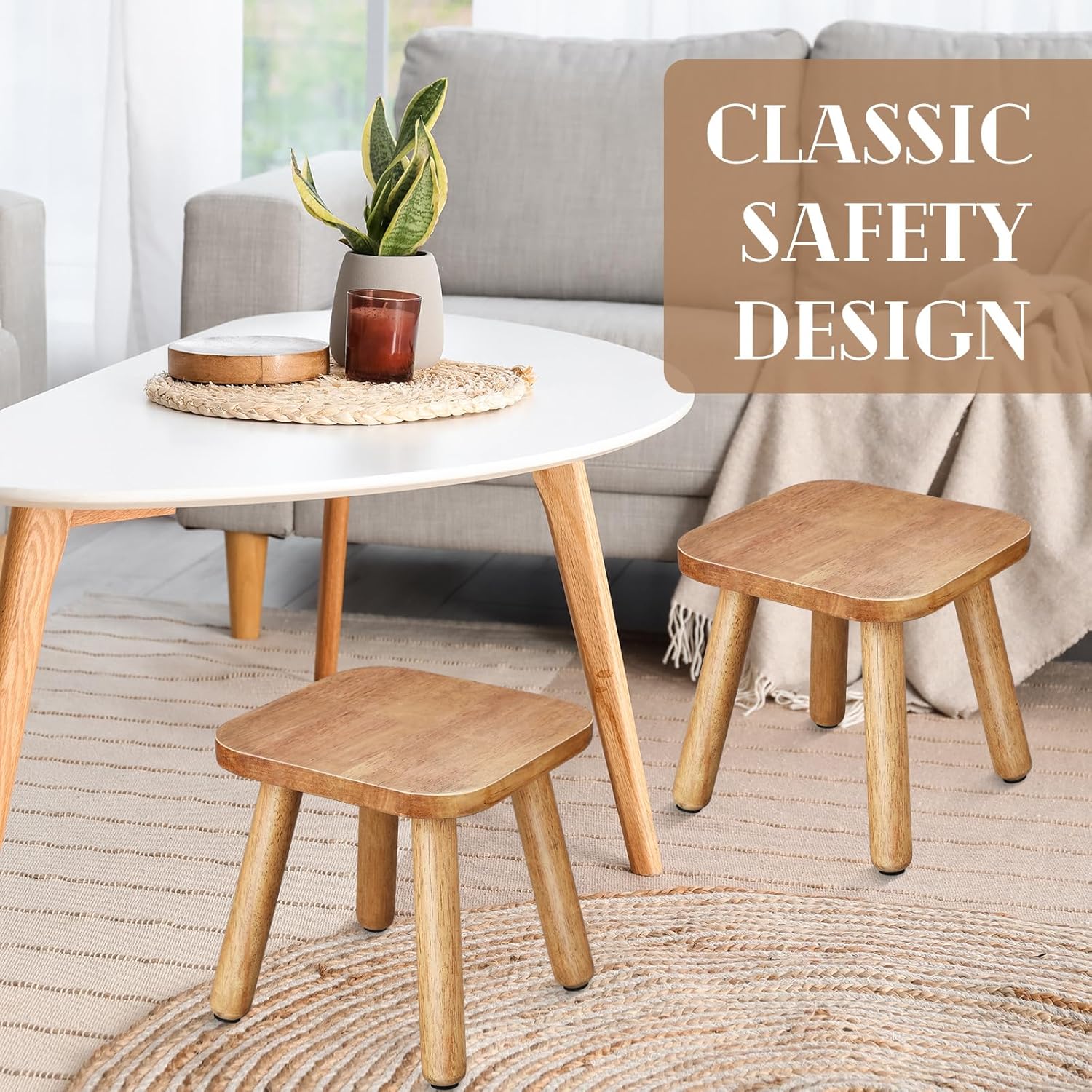 Chunful 2 Pcs Small Wooden Step Stool for Kids 9 Inch Decorative Cute Footstool