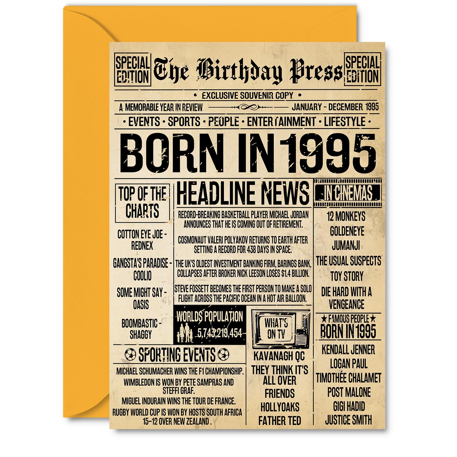 31st Birthday Card for Women Men - Bday Press Newspaper 1995 - Happy 31 Birthday Cards for Sister Husband Colleague Brother Friend Neighbour, A5 Bday Greeting Cards