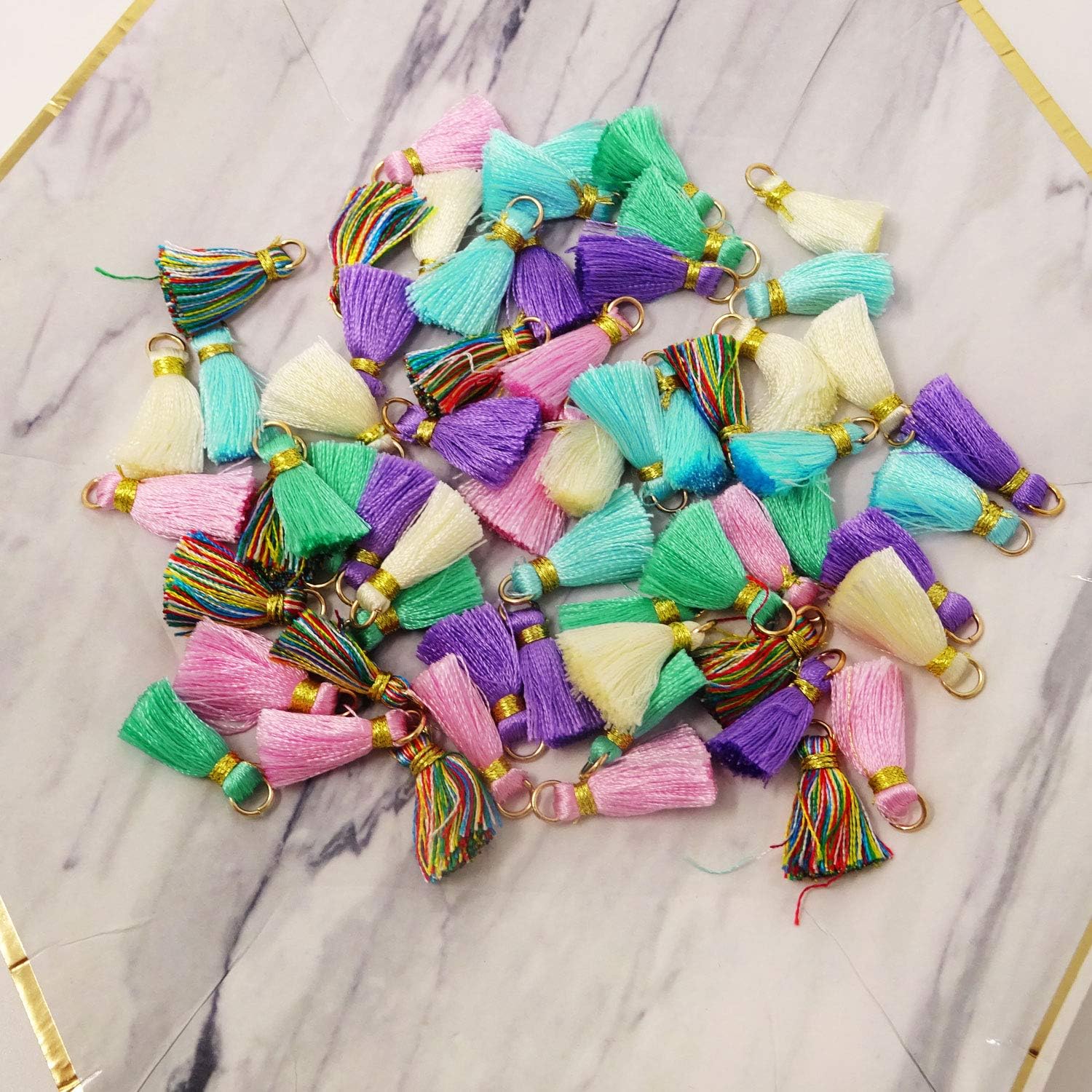 HONBAY 60PCS Colorful Mini Tassels Mini Tiny Craft Tassels Charms Small Silk Tassels with Gold Jump Ring for Earring Jewelry Necklace Making Accessories Crafting Clothing (20mm) - Image 5
