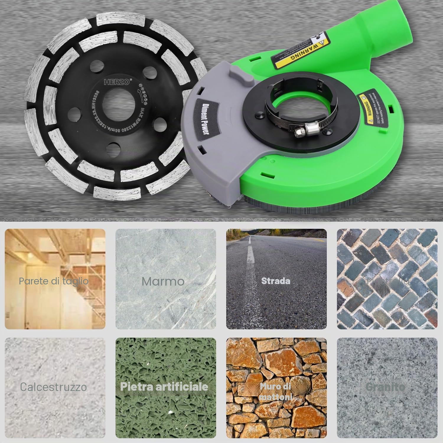 Cuffia Aspirazione Smerigliatrici angolare 115/125 mm + mola diamantata 125 mm x 22,2 mm