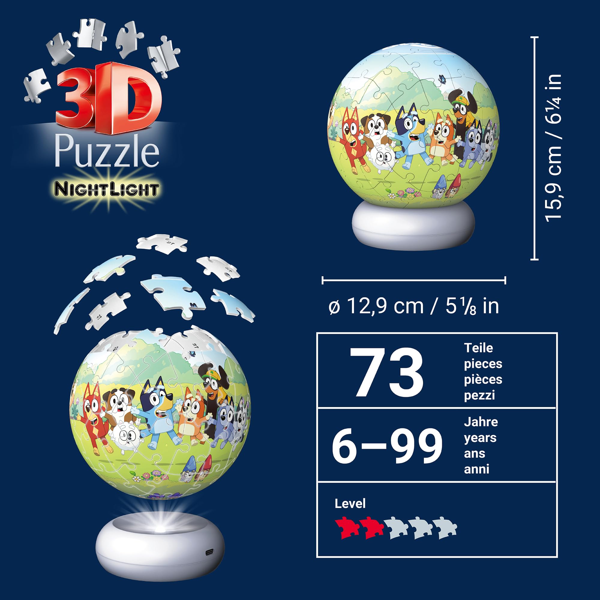 3D Puzzle-Ball Nachtlicht Bluey: Erleben Sie Puzzeln in der 3. Dimension!