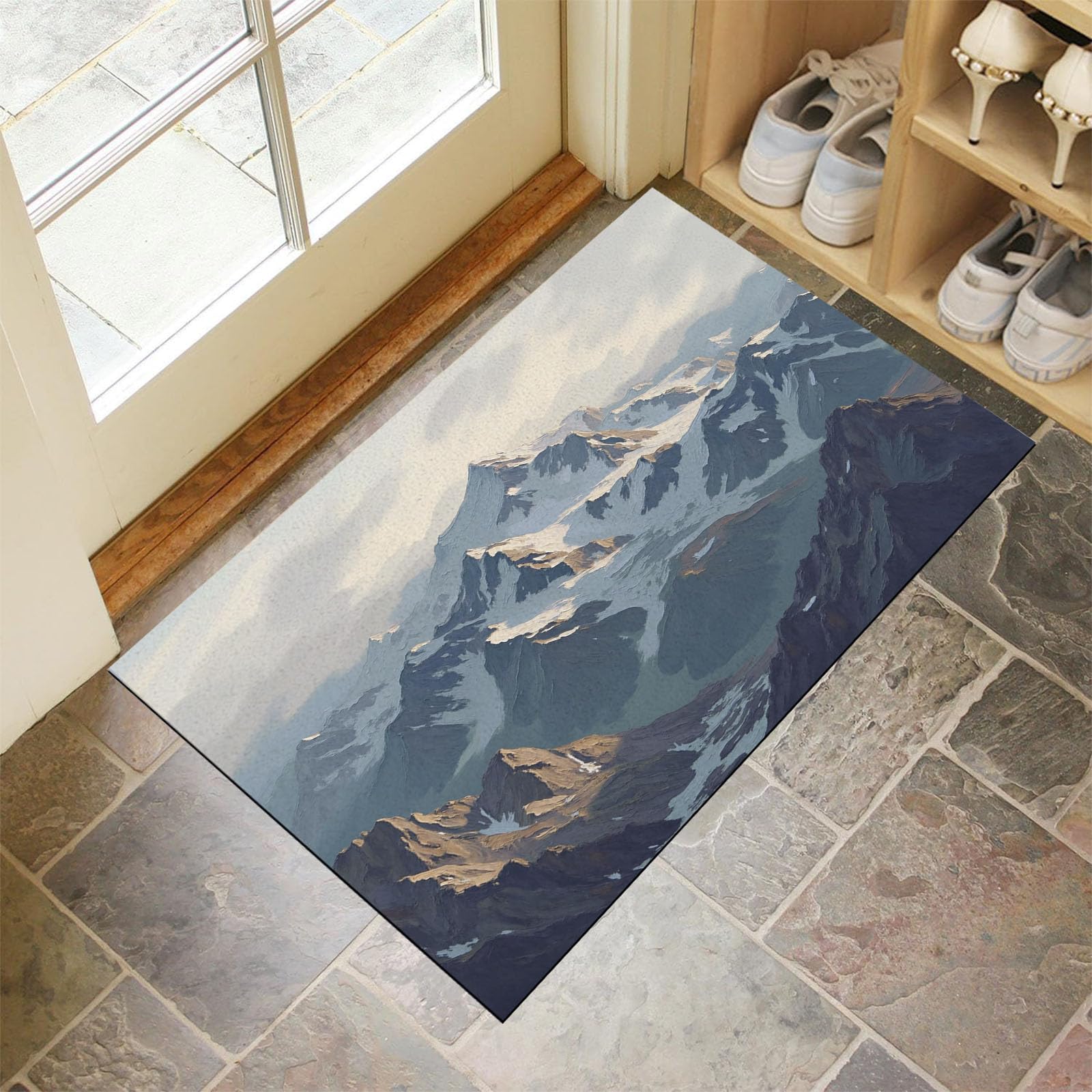 Tapis de sol pour entrée d'animaux et salle de bain motif paysage de montagne