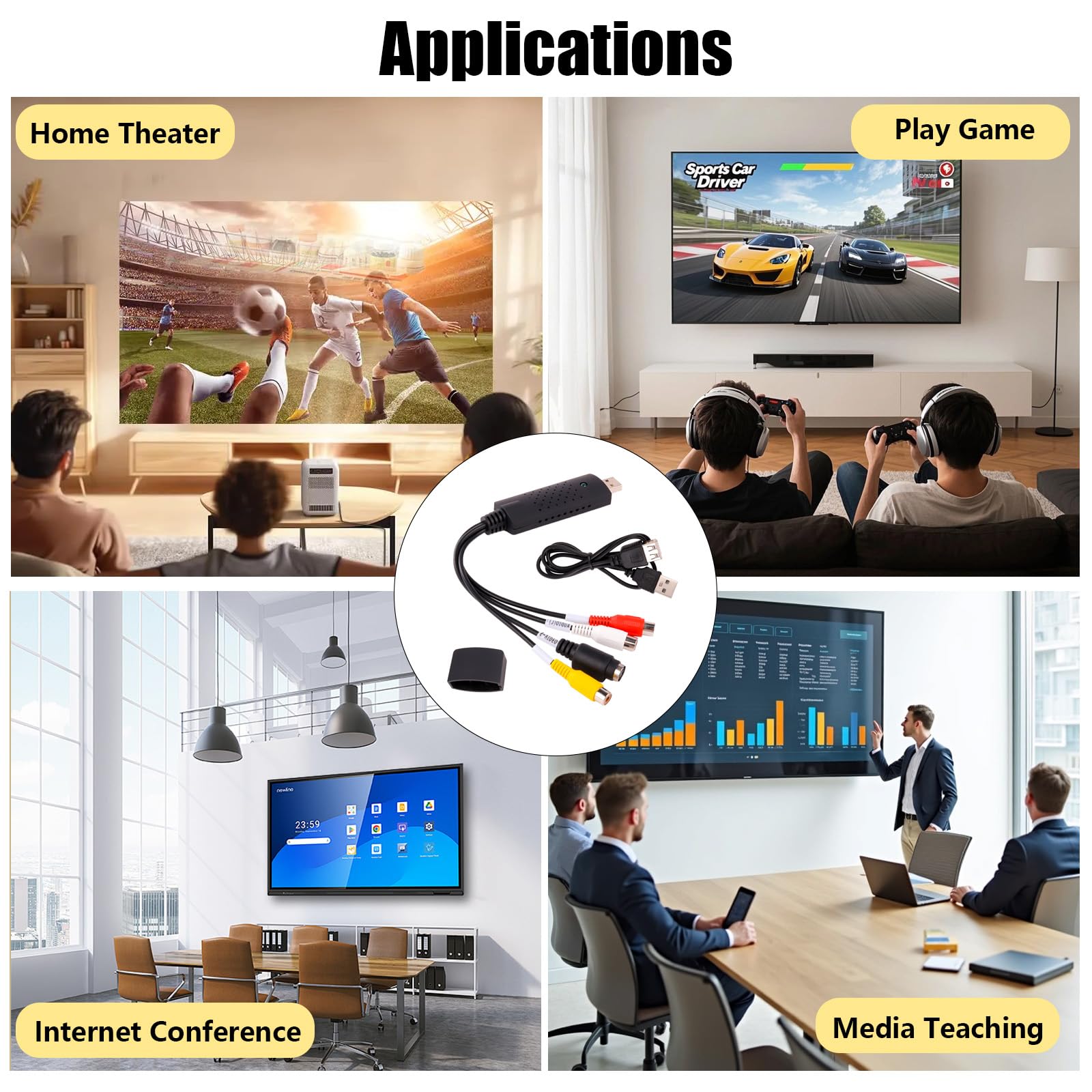 Convertitore VHS in Digitale, VHS to Digital Converter, USB 2.0 Video Grabber, Convertitore Analogico Digitale Acquisizione, per PC, Video, DVD, Windows XP 10/8/7