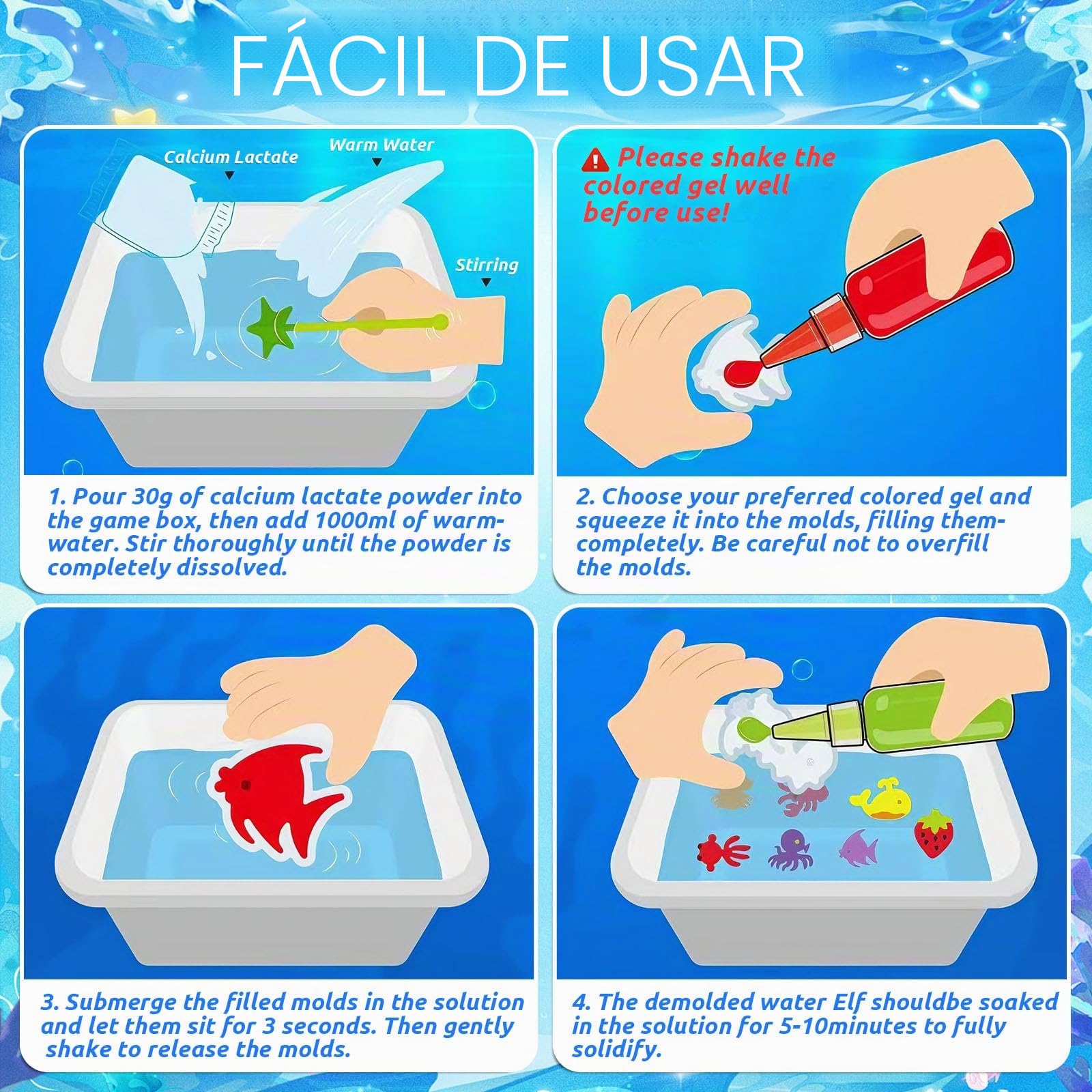 Aqua Gelz Creative Set, Juguete de Gel de Agua Mágico 3D DIY, Juego Magic Gel Kit con 12 Colores y 12 Moldes, Regalo de Juguete Creativo para Niños de 3 Años en Adelante, Niños y Niñas