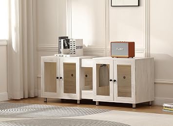 Forest Gravity Double Cat Litter Box Enclosure for 2 Cats,Modern Double Litter Box Furniture with 7 Colors Lighting and Power Outlet,Large Cozy Cat Home,4 Glass Doors for Better Viewing, White