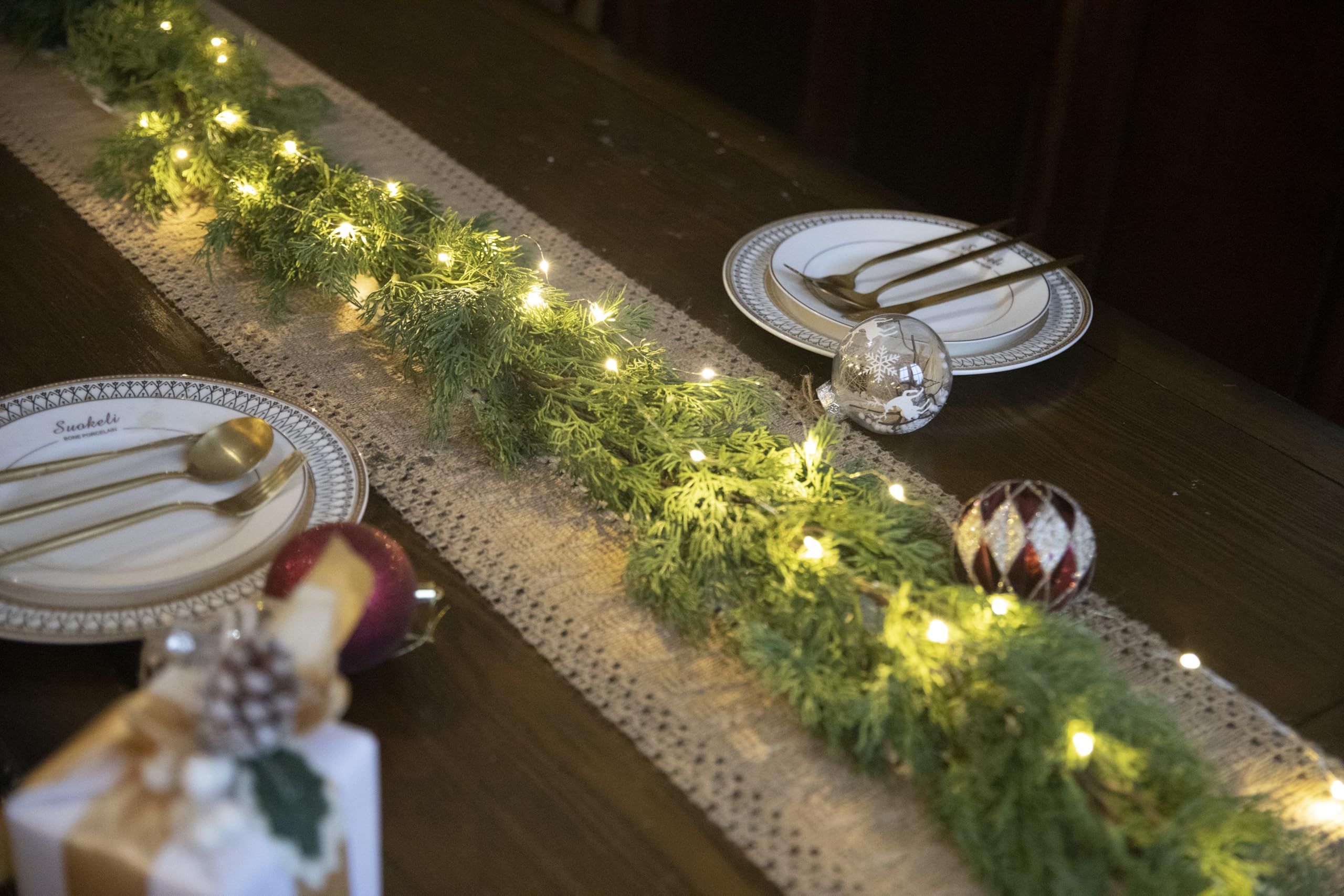 PARTY JOY Guirlande De Pin, Guirlandes De Noël pour La Décoration, Guirlande De Pin Artificiel avec Lumières, Guirlande Fleur, pour Décoration De Maison, Intérieur Et Extérieur (190 cm)