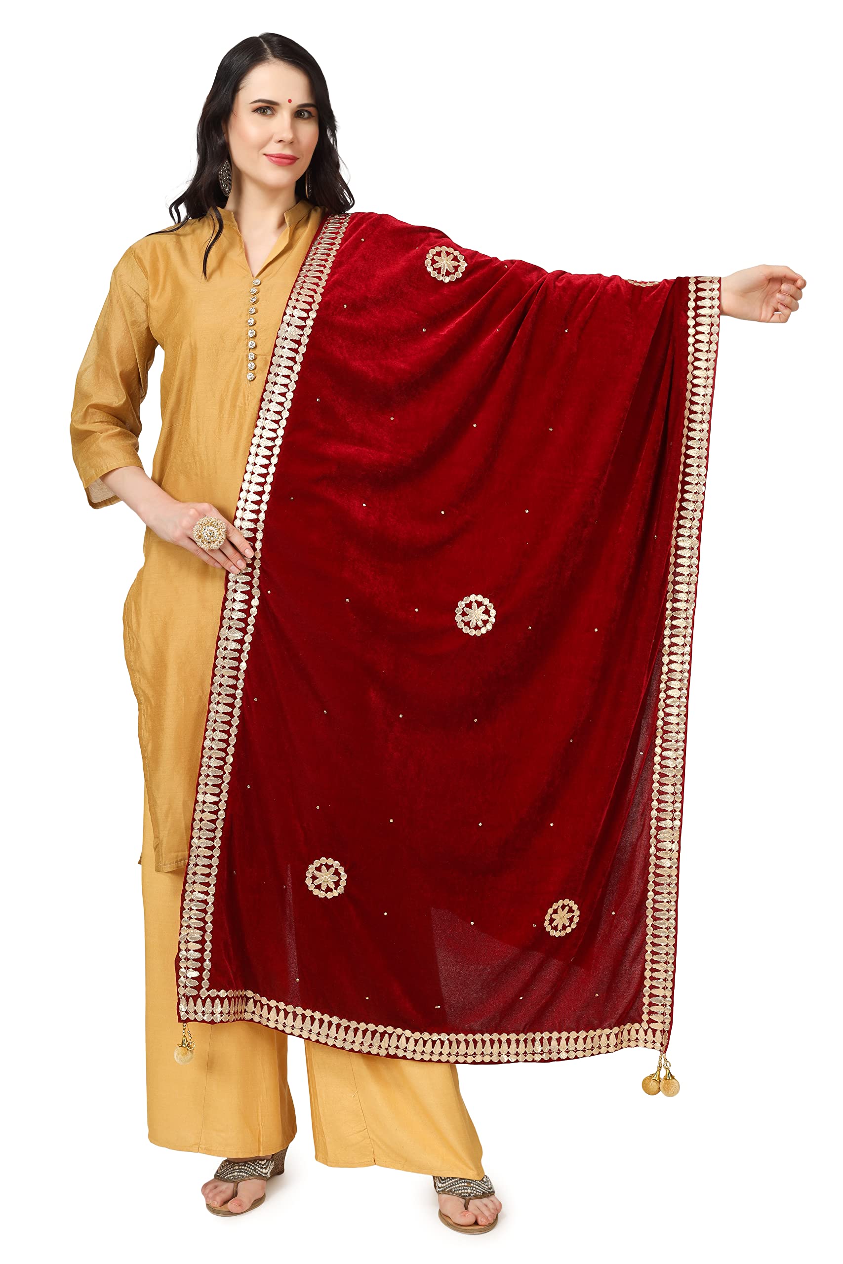 Women's Maroon Velvet Chandana & Gotta Patti Work With Gotta Patti Lace Fancy Dupatta(ARS0768)-image-48