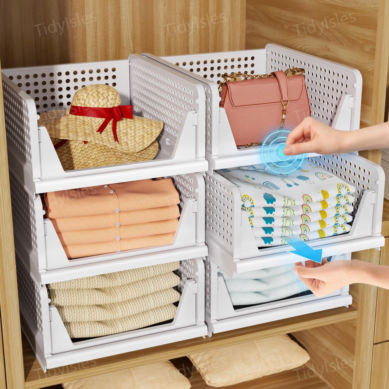 Wardrobe Storage Organiser, 4 Pack Folding Closet Organisers, Stackable Stora...