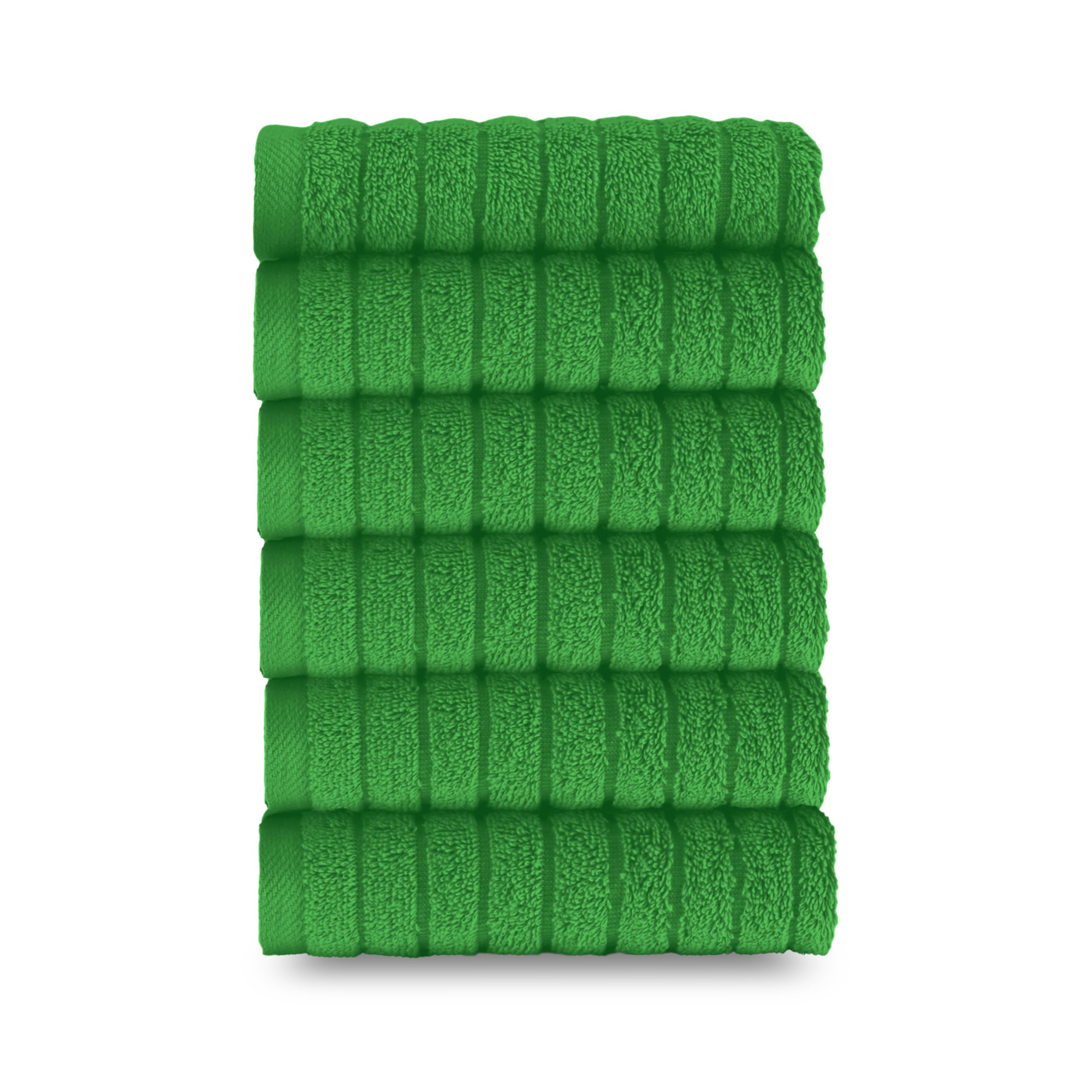 Elegant Comfort 100% Turkish Cotton Corduroy Ribbed Luxury Washcloths 6 Pack Soft 13 x 13 Inch - Higly Absorbent, Durable, Quick Dry, Spa Premium Hotel Quality for Bathroom or Travel, Emerald Green