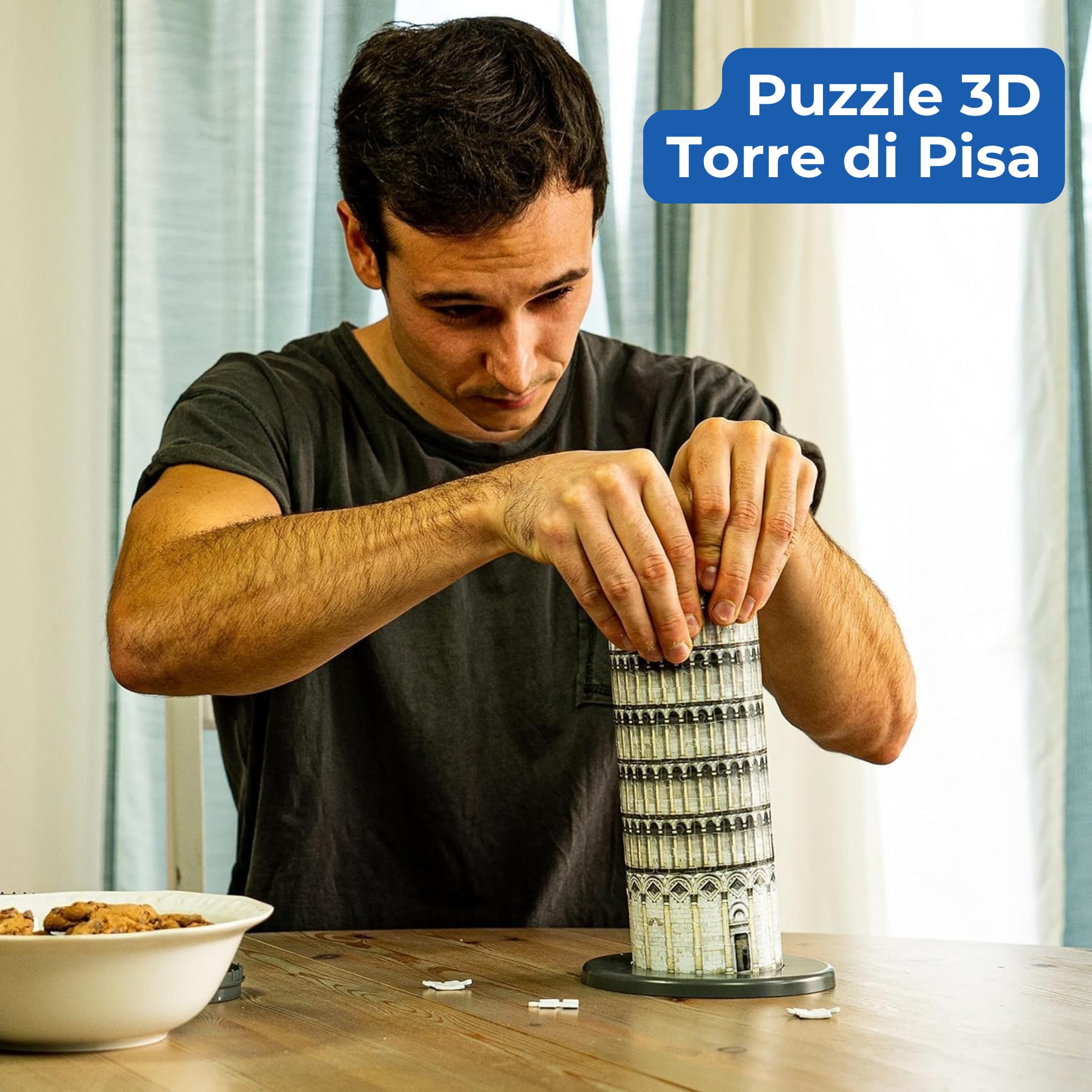 Ravensburger - Puzzle 3D Torre Di Pisa Notturna LED, 221 Pezzi