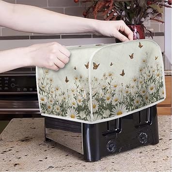 White Daisy Flowers Two Slice Toaster Cover 11.5x8x8Inches, Flower Field Butterfly Small Appliance Cover Bread Toaster Oven Protector,S