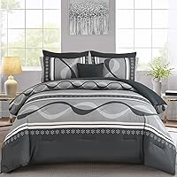 Vista 9 de Juego de ropa de cama con edredón, tamaño Queen, de 8 piezas, marrón, bohemio, diseño de rayas y retazos, de microfibra suave, para todas