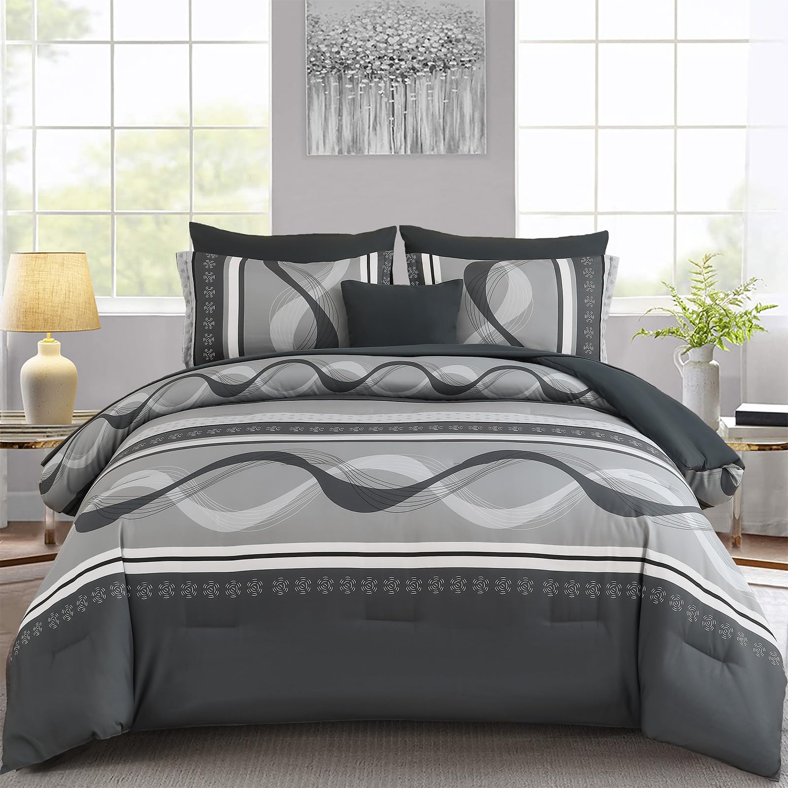 Photo 1 of Anibedding King Size 8-Piece Striped Comforter Set