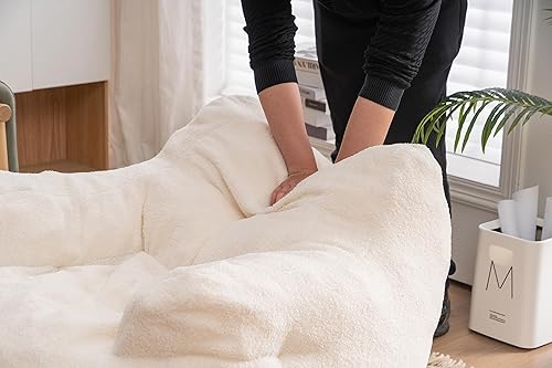 Miniatura 11 de Puf de espuma suave copetuda con tela de peluche, color marrón café